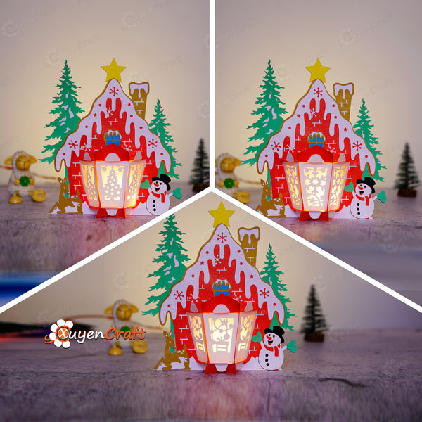 Set 3 Snowman House Lantern SVG, Studio Templates