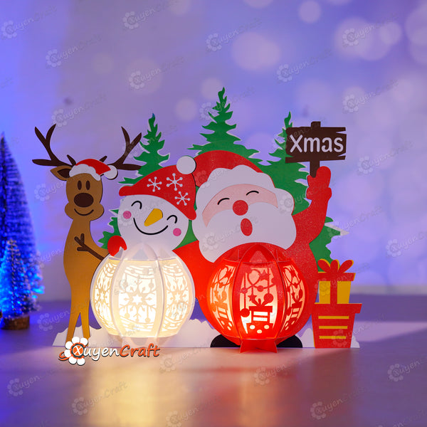 Snowman and Santa Christmas Lantern PDF, SVG, Studio Templates