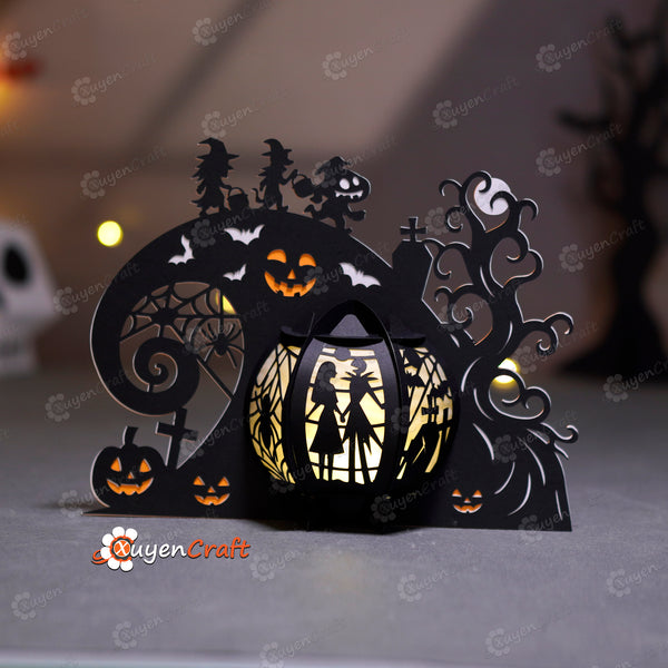 This is Spooky Spiral Hill Lantern Template – DIY Halloween Papercraft Light Box | PDF SVG Studio Files