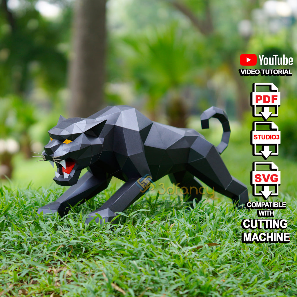 Angry Black Panther Papercraft SVG PDF Template – DIY 3D Low Poly Pape ...