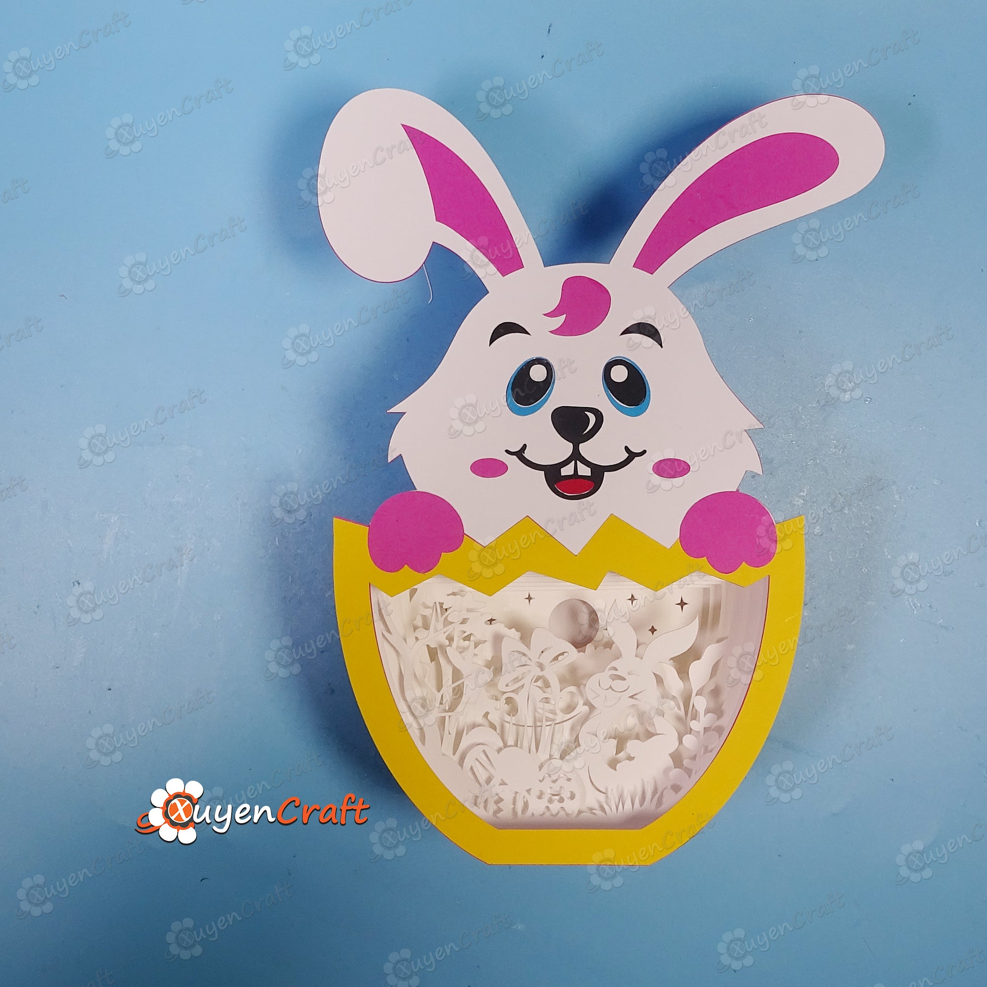 Bunny Hug Egg in Cute Bunny Eggs Shadow Box SVG for Cricut Projects, ScanNcut, Cameo4...