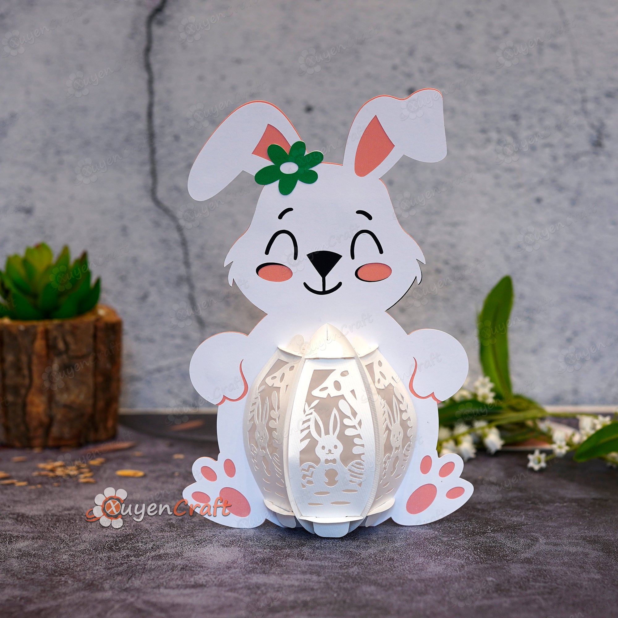 Paper Rabbit Latern Rabbit Egg Bunny Lantern PDF, SVG, Studio Template – 3dfancy