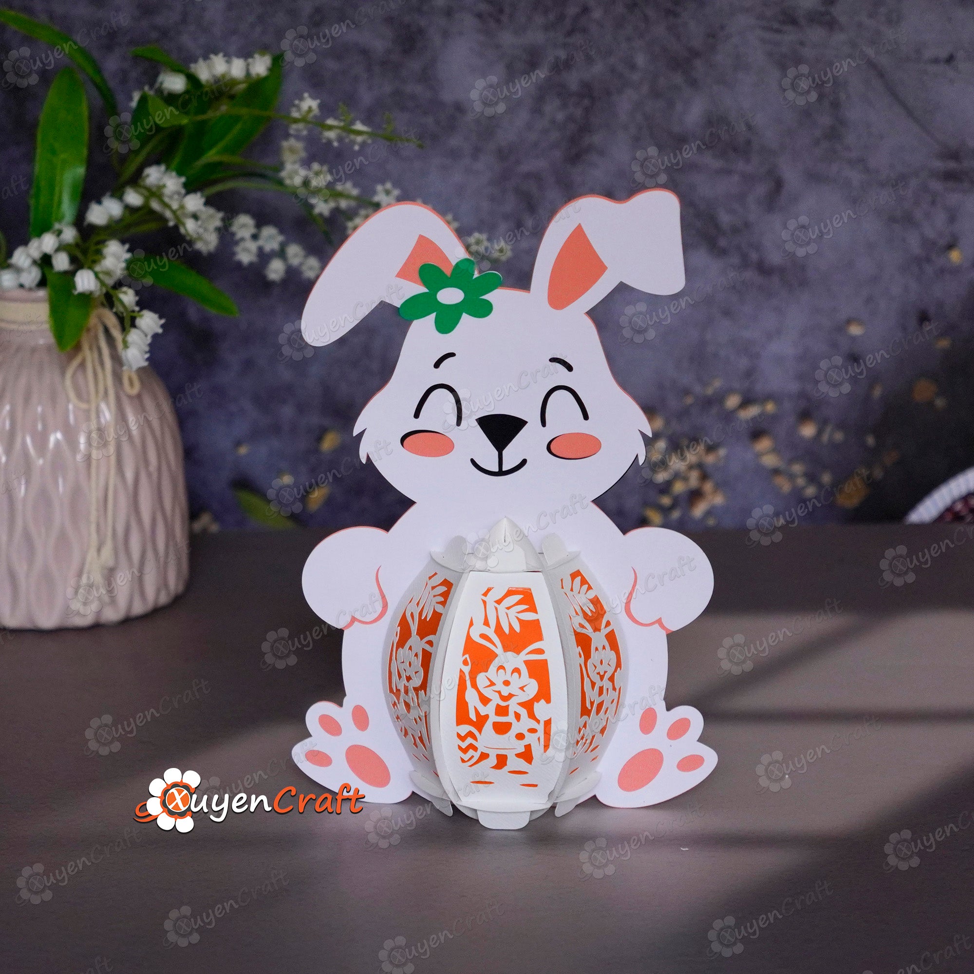 Paper Rabbit Latern Cute Bunny Lantern PDF, SVG, Studio Template – 3dfancy