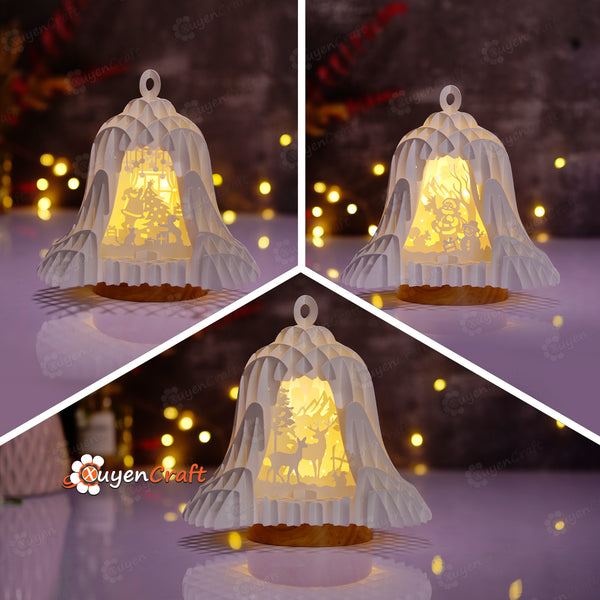 Pack 3 Christmas Bell Pop Up Lantern Templates – 3D Papercut Slice Form Lights | DIY Christmas Papercraft | SVG PDF Studio Files