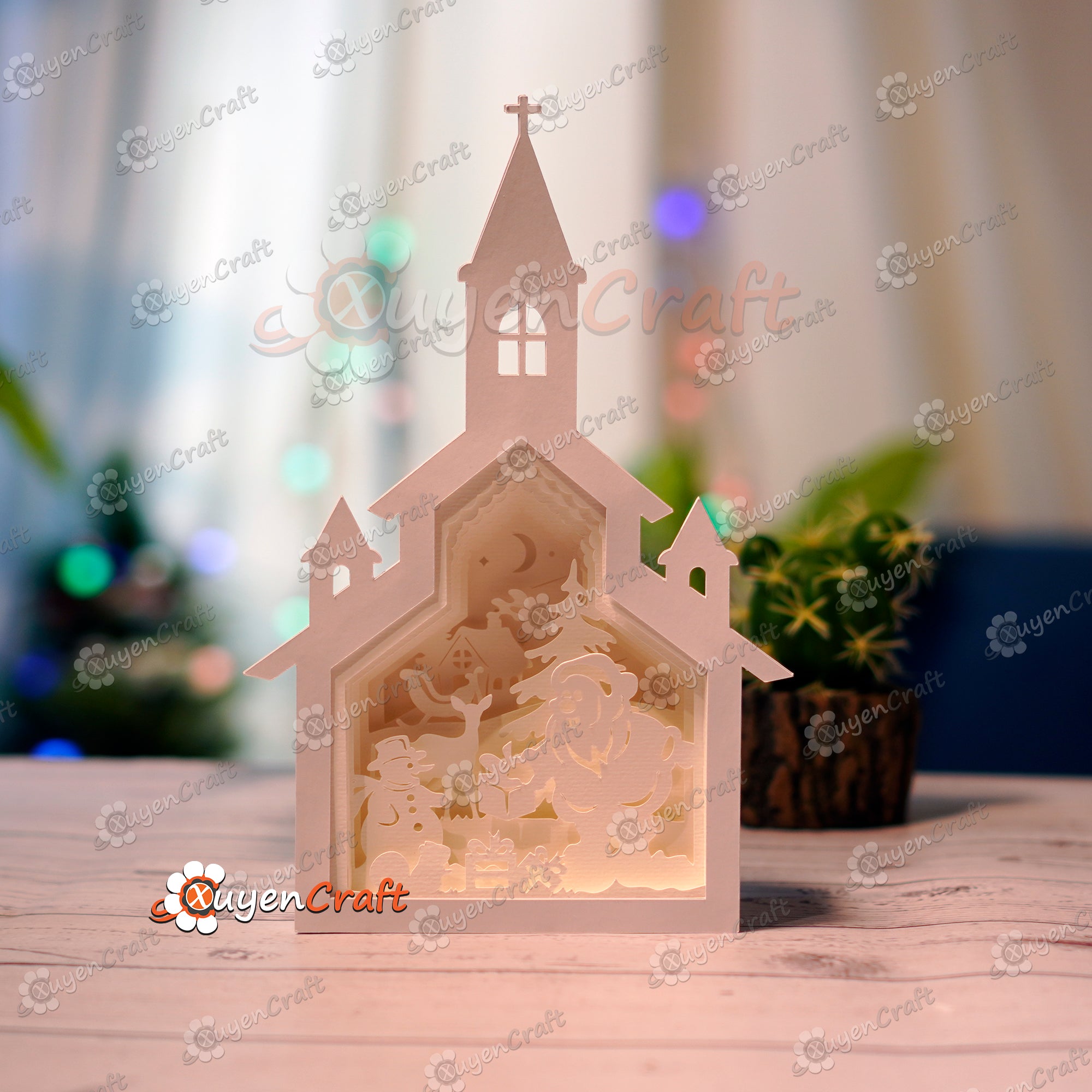 Pack 5 Christmas Church Shadow Box PDF, SVG Light Box for Cricut Projects, Cameo, ScanNcut - DIY Christmas Church Lantern Paper Cut