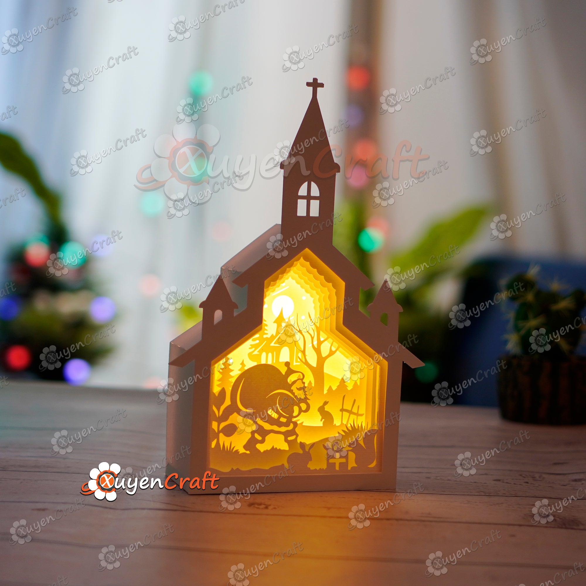 Pack 5 Christmas Church Shadow Box PDF, SVG Light Box for Cricut Projects, Cameo, ScanNcut - DIY Christmas Church Lantern Paper Cut