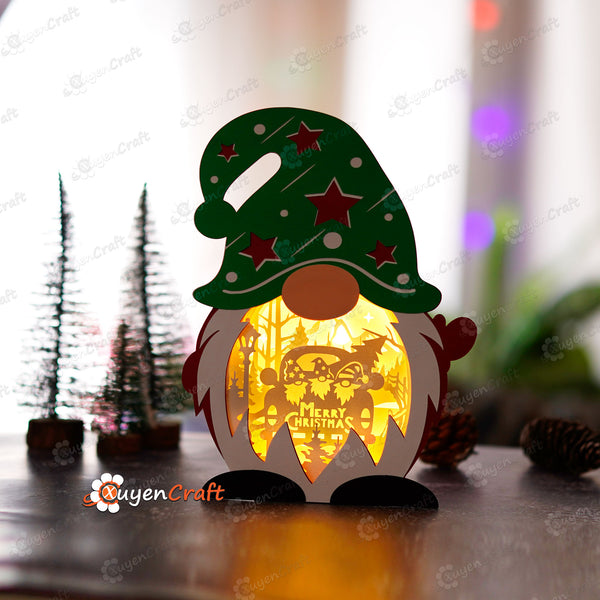 Christmas Truck Gnome Shadow Box PDF, SVG Light Box for Cricut Projects, ScanNcut, Cameo 4 - DIY Gnome Lantern with Christmas Truck Scene