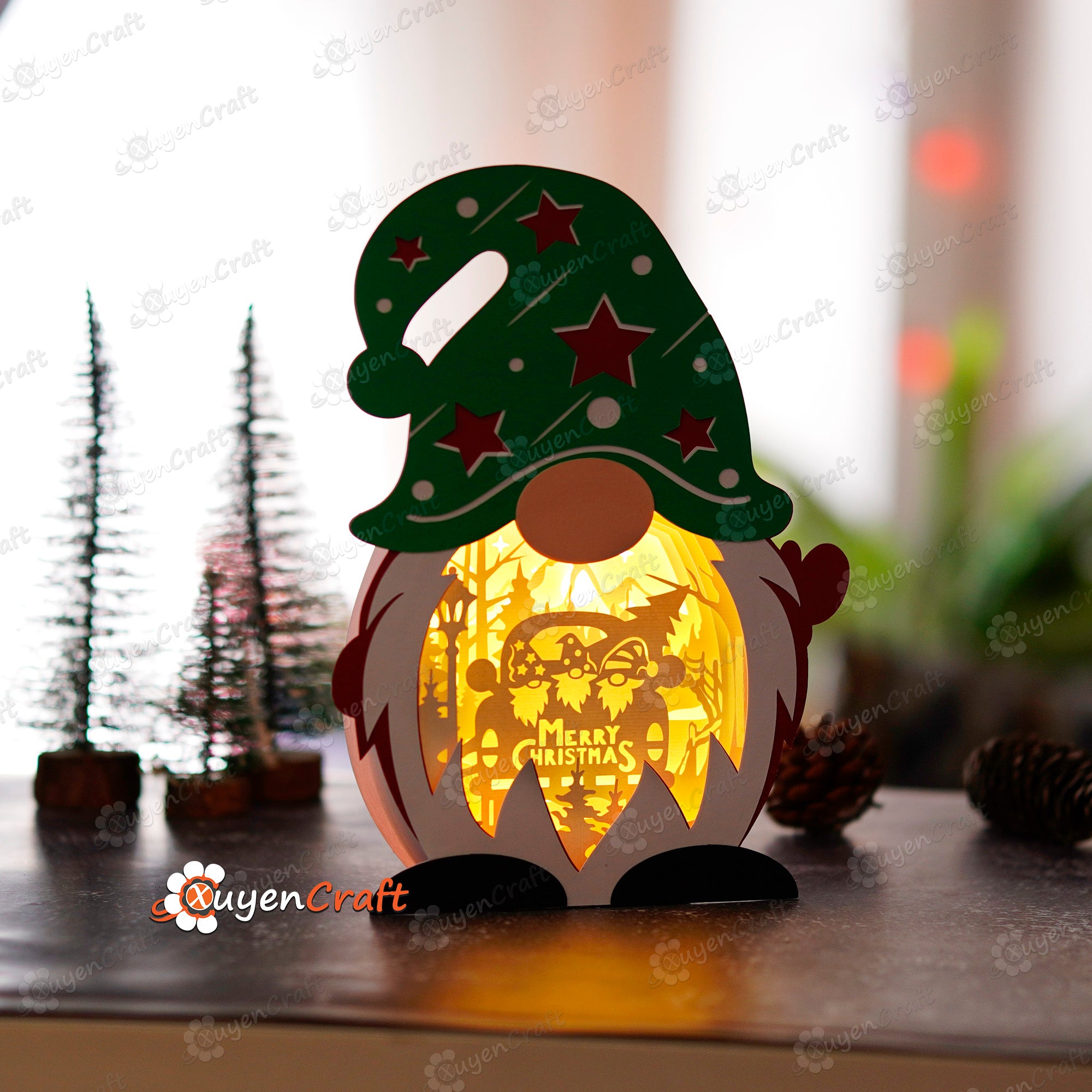 Christmas Truck Gnome Shadow Box PDF, SVG Light Box for Cricut Projects, ScanNcut, Cameo 4 - DIY Gnome Lantern with Christmas Truck Scene