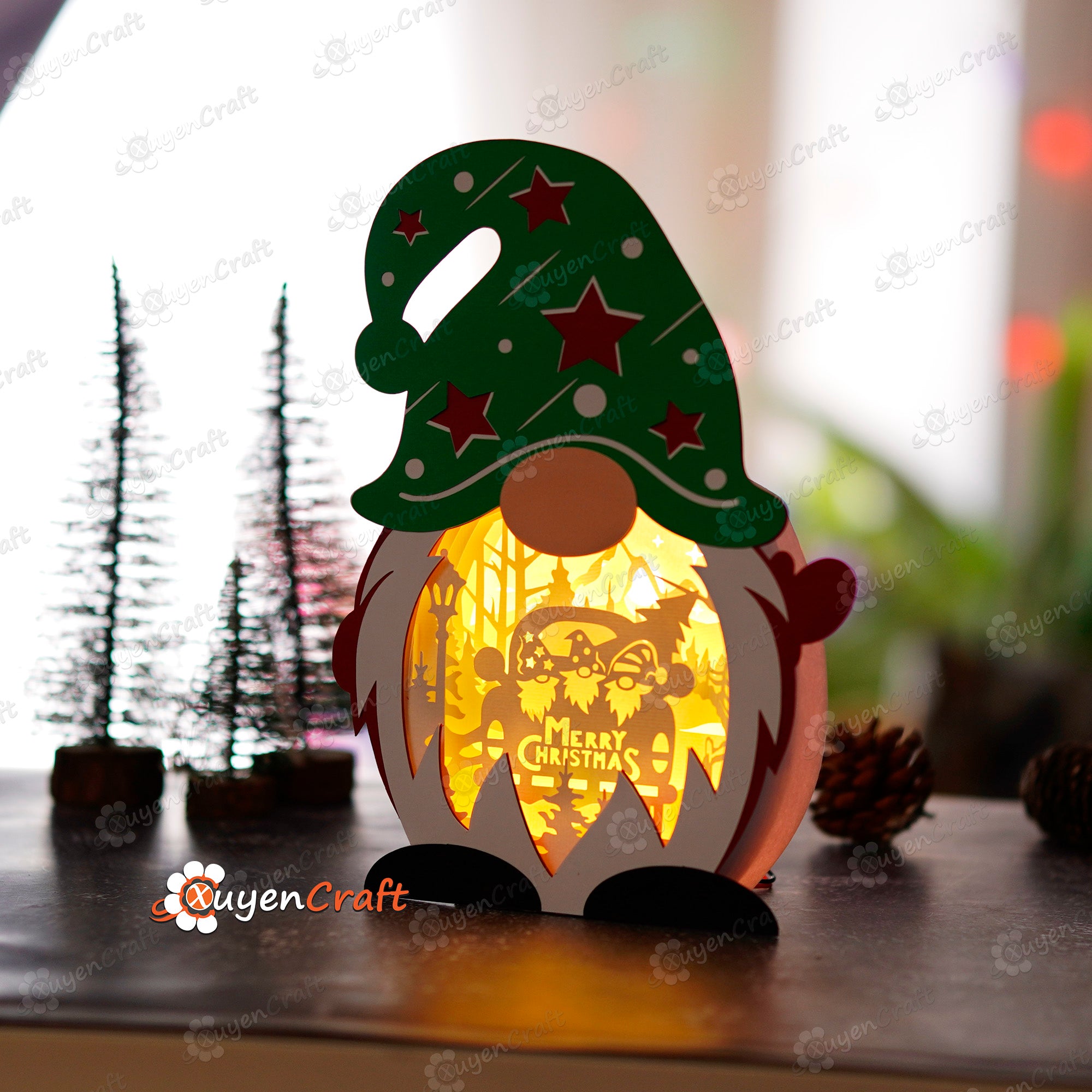 Christmas Truck Gnome Shadow Box PDF, SVG Light Box for Cricut Projects, ScanNcut, Cameo 4 - DIY Gnome Lantern with Christmas Truck Scene