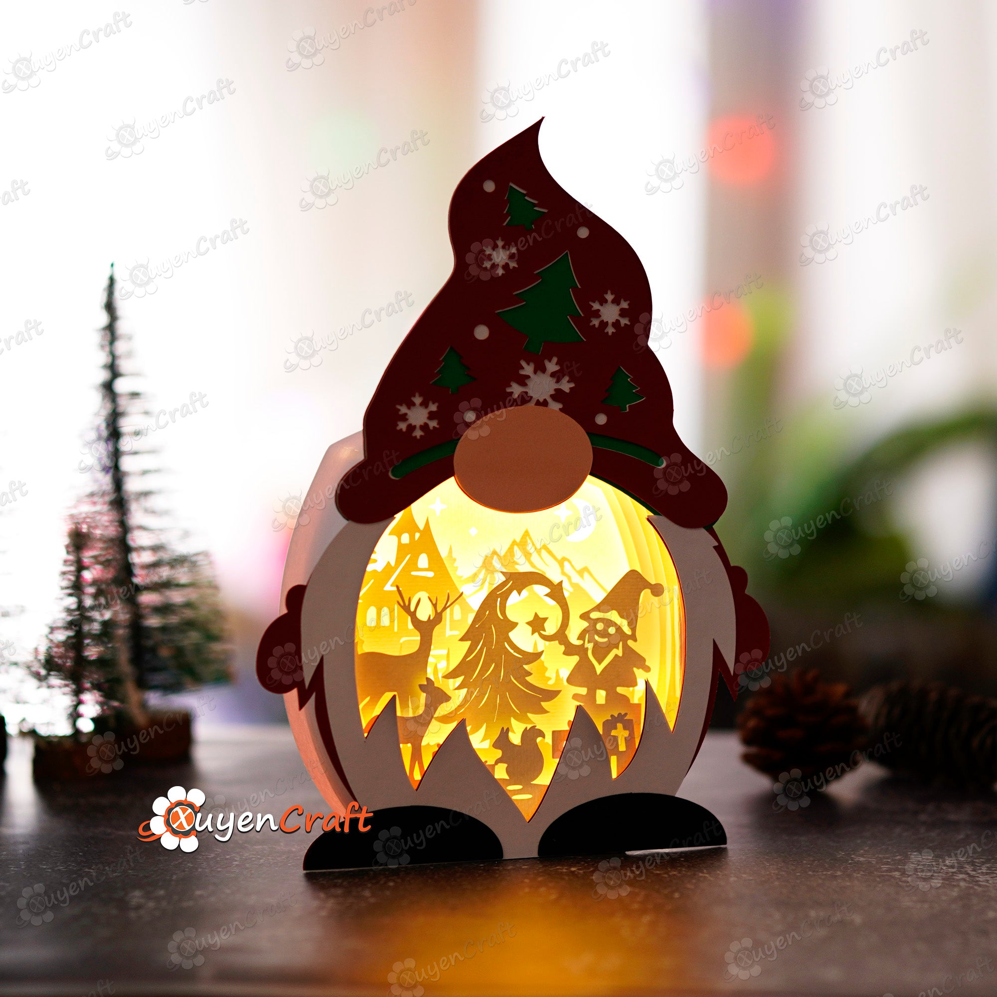 Deer Scene in Christmas Gnome Shadow Box PDF, SVG Light Box for Cricut Projects, ScanNcut, Cameo 4 - DIY Gnome Lantern Christmas