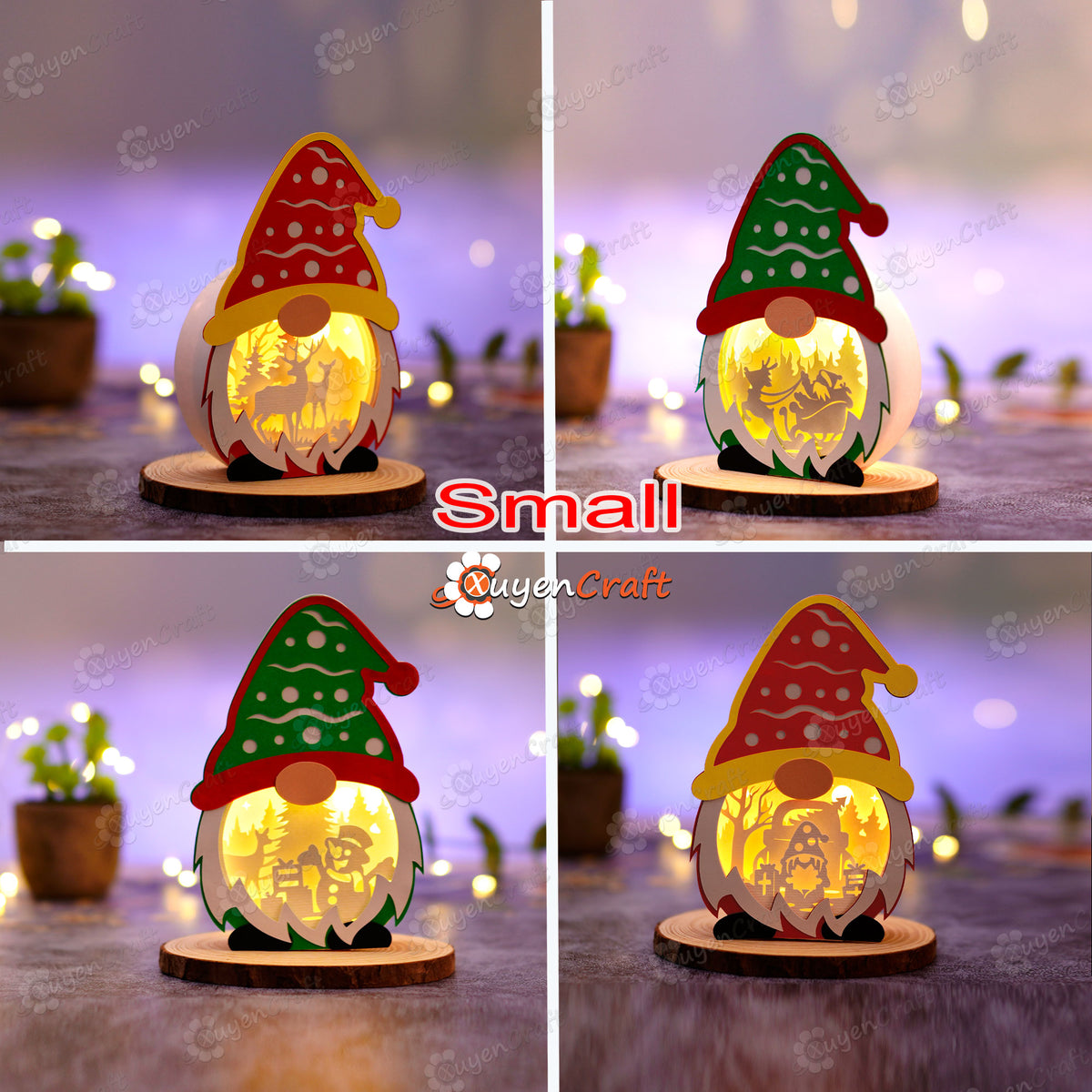 Pack 4 Christmas Small Gnome Shadow Box SVG for Cricut Joy, ScanNcut, 3dfancy