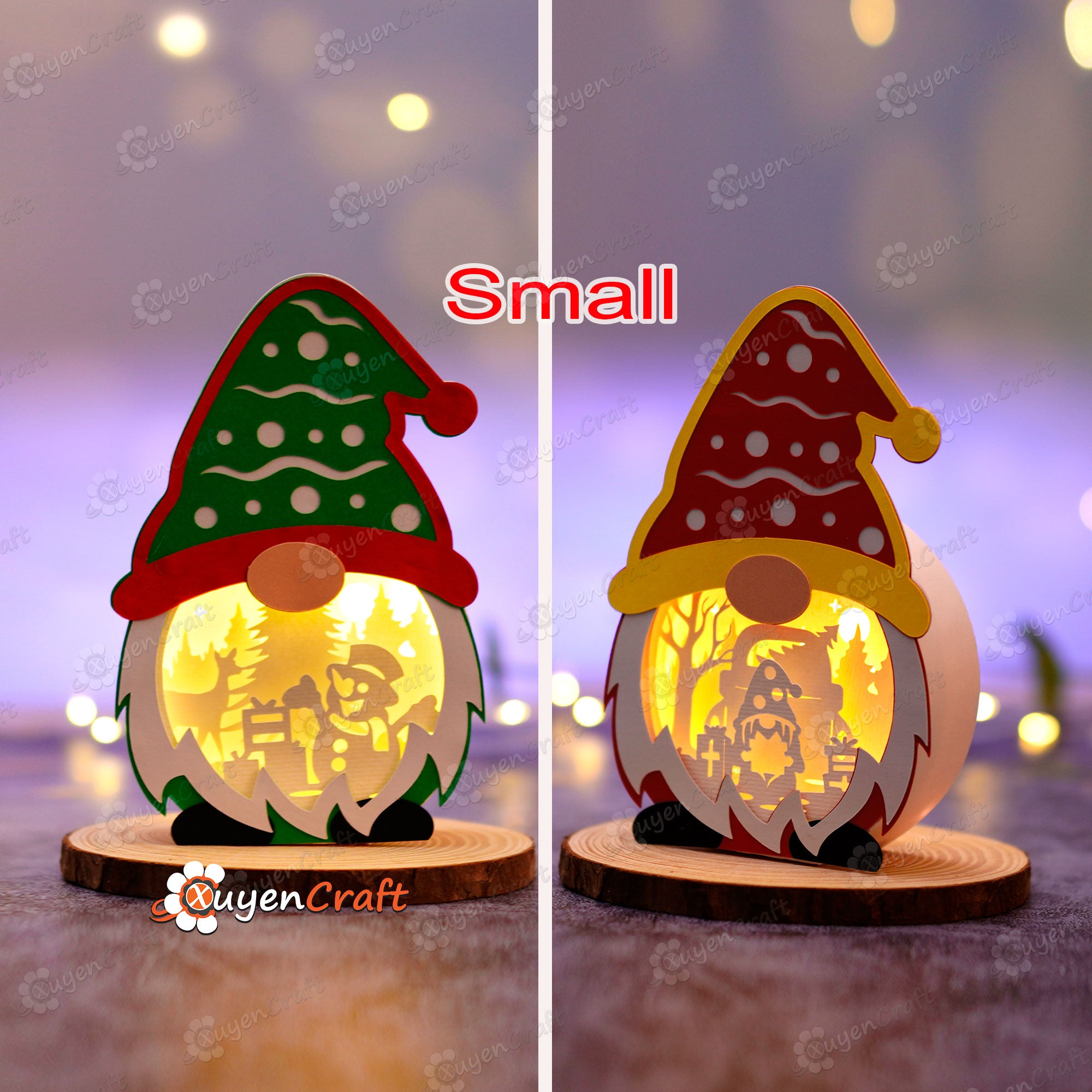 Pack 4 Christmas Small Gnome Shadow Box SVG for Cricut Joy, ScanNcut, Cameo - Merry Christmas Gnome Lantern Lightbox SVG Template Paper Cut