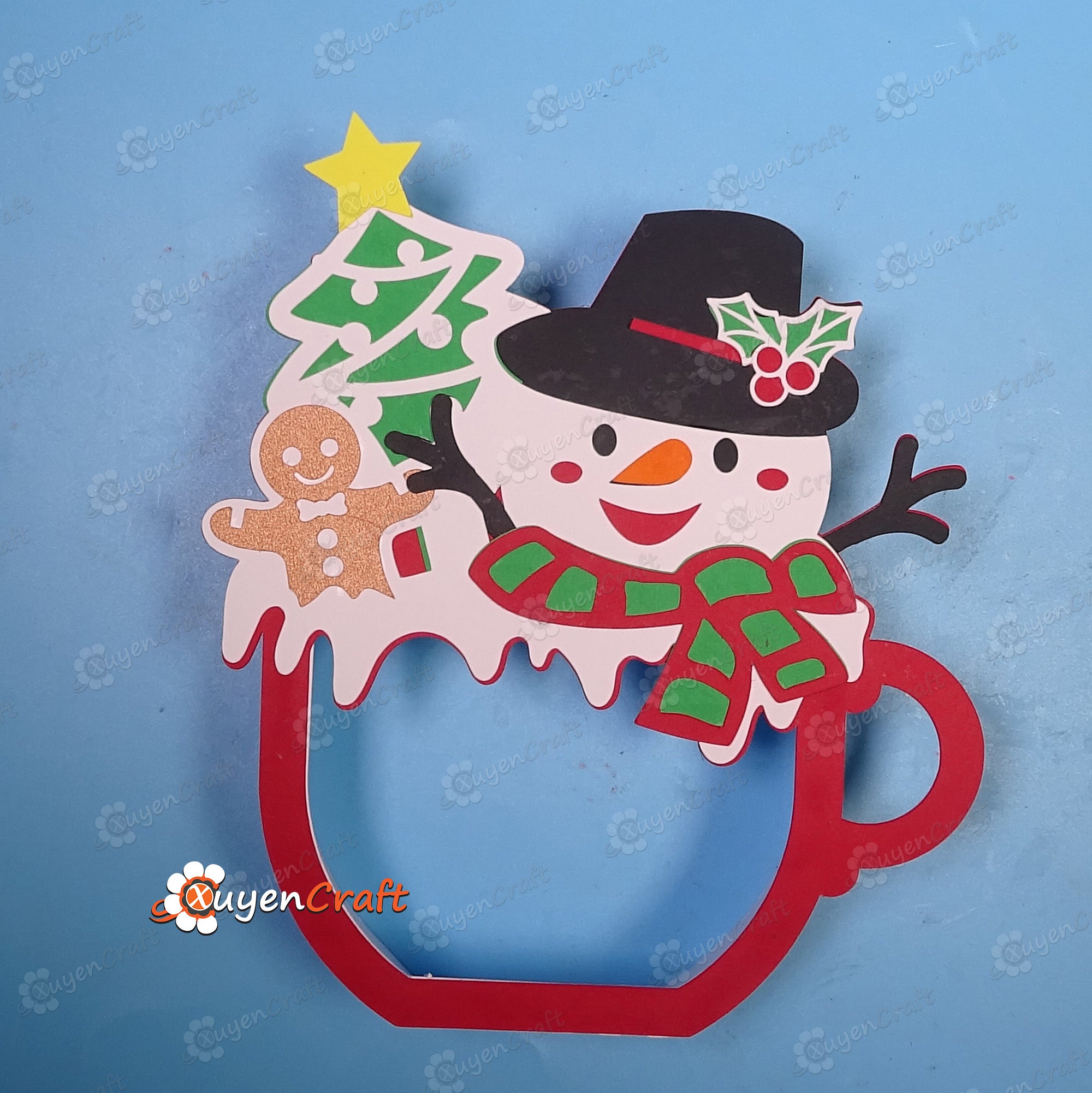 Snowman Christmas Hot Cocoa Shadow Box SVG Light Box for Cricut Projects, Cameo, ScanNcut