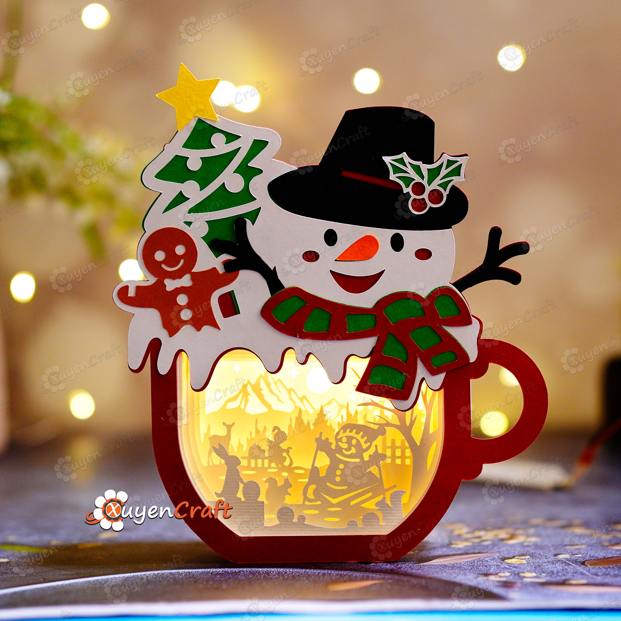 Snowman Christmas Hot Cocoa Shadow Box SVG Light Box for Cricut Projects, Cameo, ScanNcut