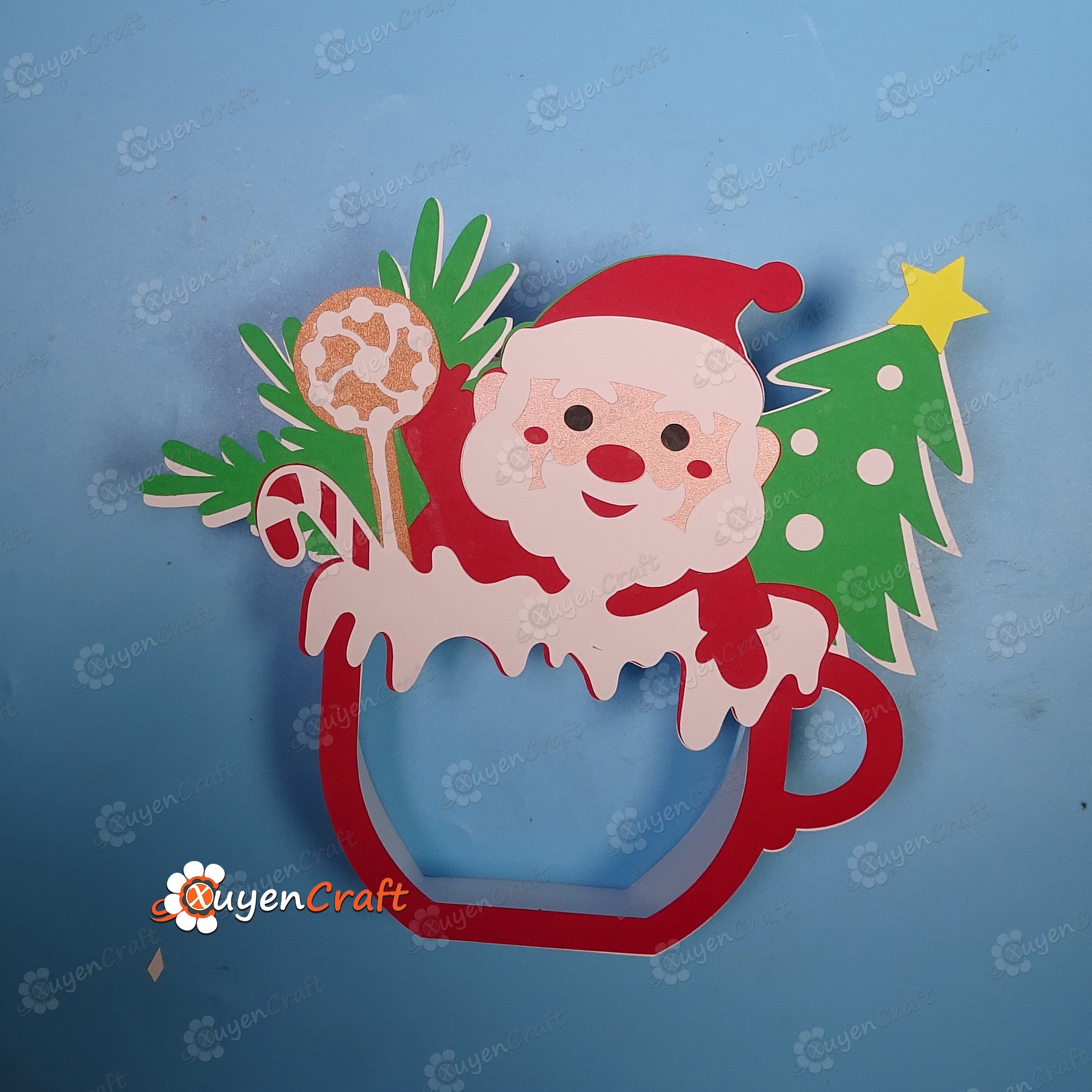 Santa Claus Christmas Hot Cocoa Shadow Box SVG Light Box for Cricut Projects, Cameo, ScanNcut