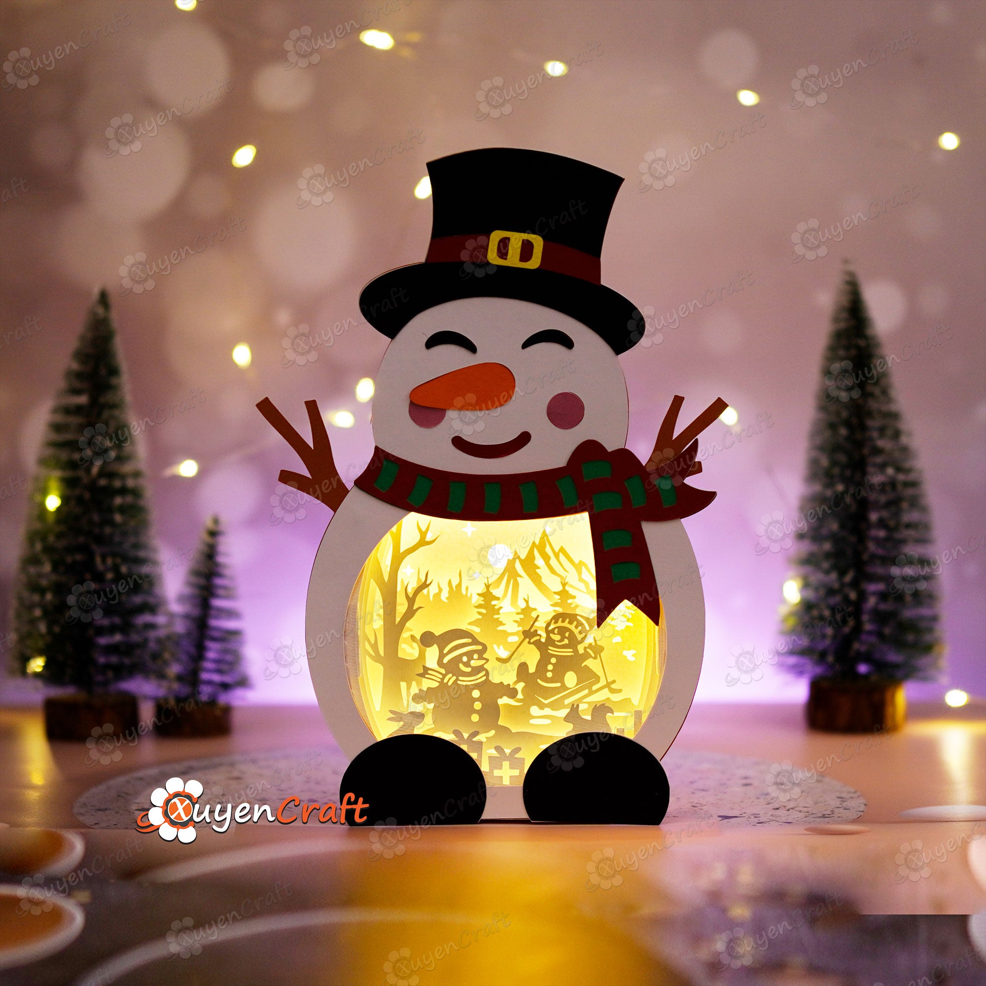 Pack 3 Christmas Shadow Box PDF, SVG Light Box for Cricut Projects - DIY Christmas Lantern - Santa Shadowbox, Reindeer, Snowman Lighbox