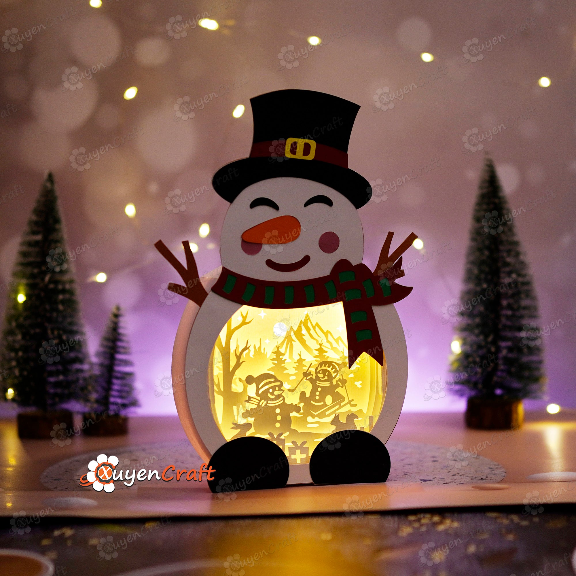 Cute Snowman Shadow Box PDF, SVG Light Box for Cricut Projects, ScanNcut, Cameo 4 - DIY Snowman Lantern Christmas