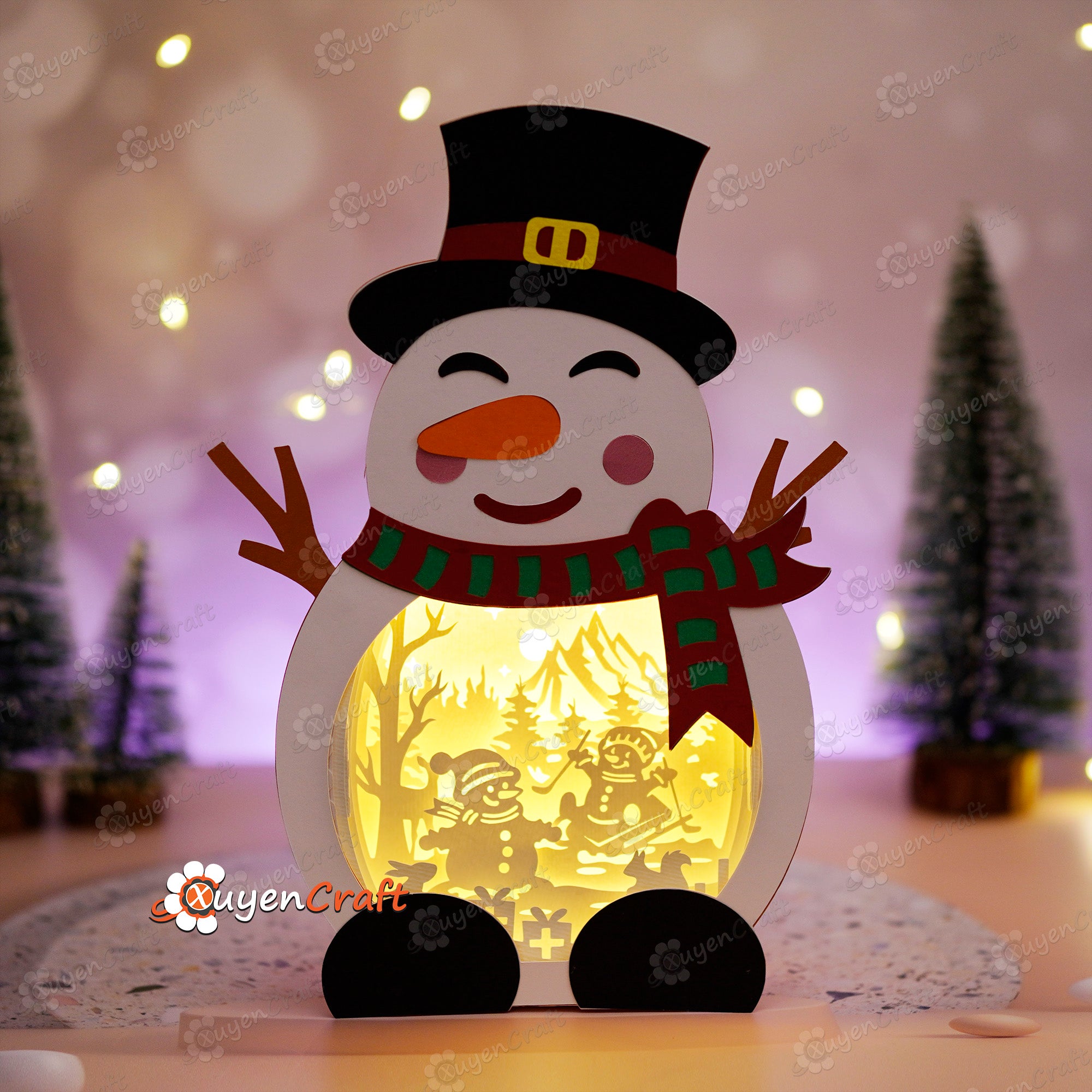 Cute Snowman Shadow Box PDF, SVG Light Box for Cricut Projects, ScanNcut, Cameo 4 - DIY Snowman Lantern Christmas