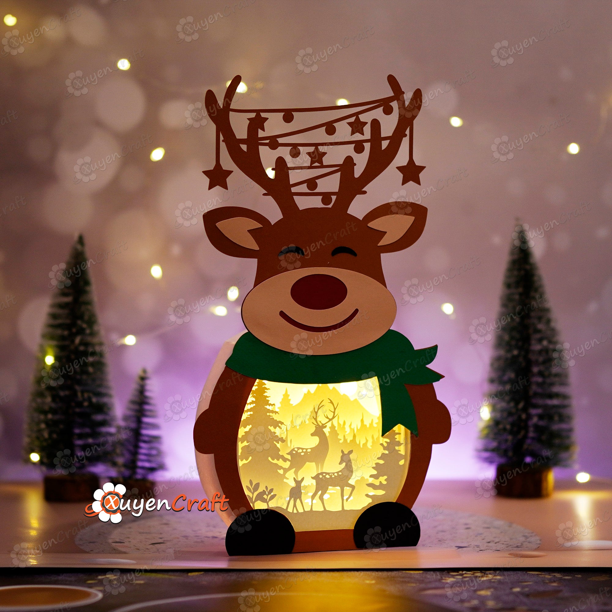 Cute Reindeer Shadow Box PDF, SVG Light Box for Cricut Projects, ScanNcut, Cameo 4 - DIY Reindeer Lantern Christmas