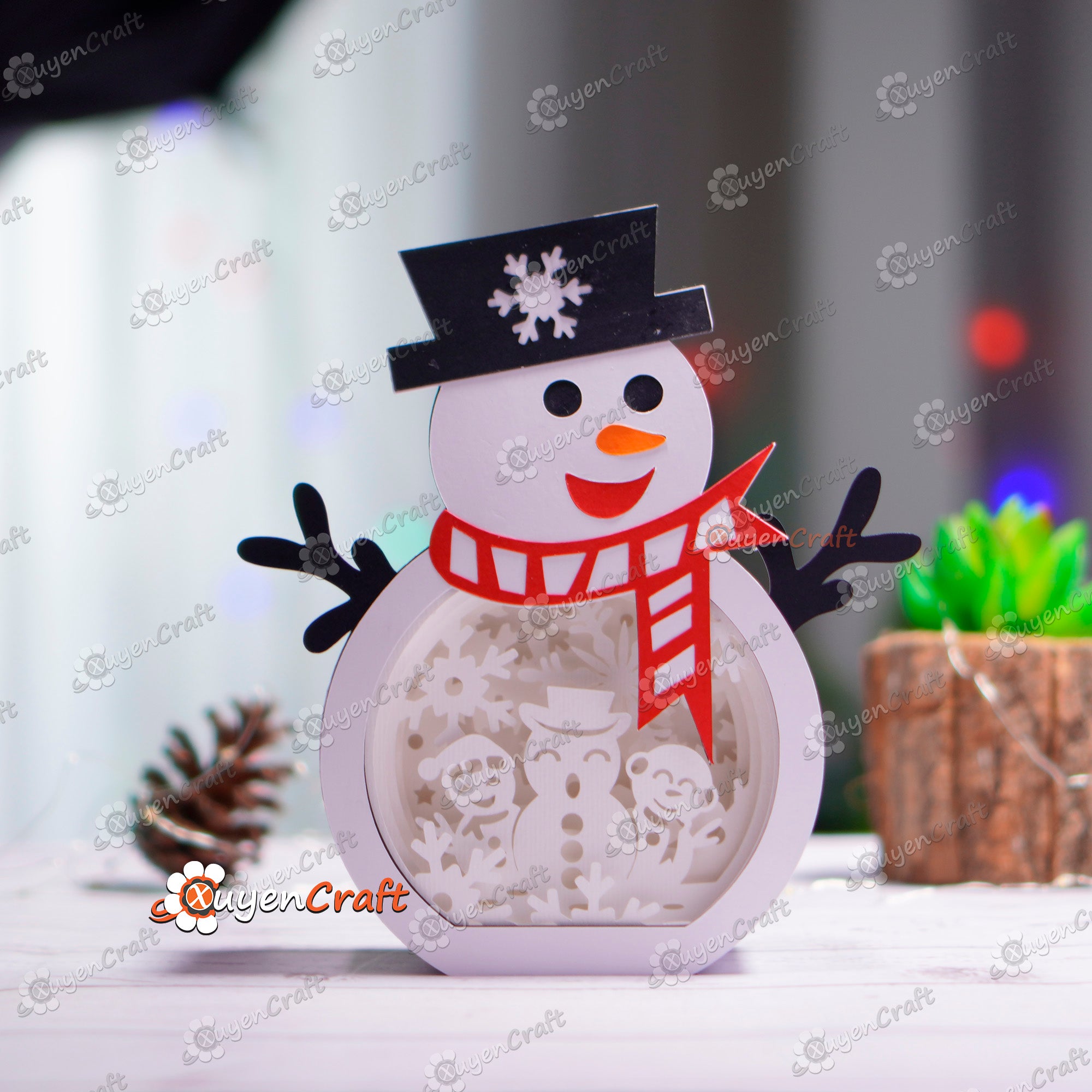 Pack 3 Christmas Shadowbox SVG Template for creating Reindeer, Santa Claus, Snowman Shadow Box