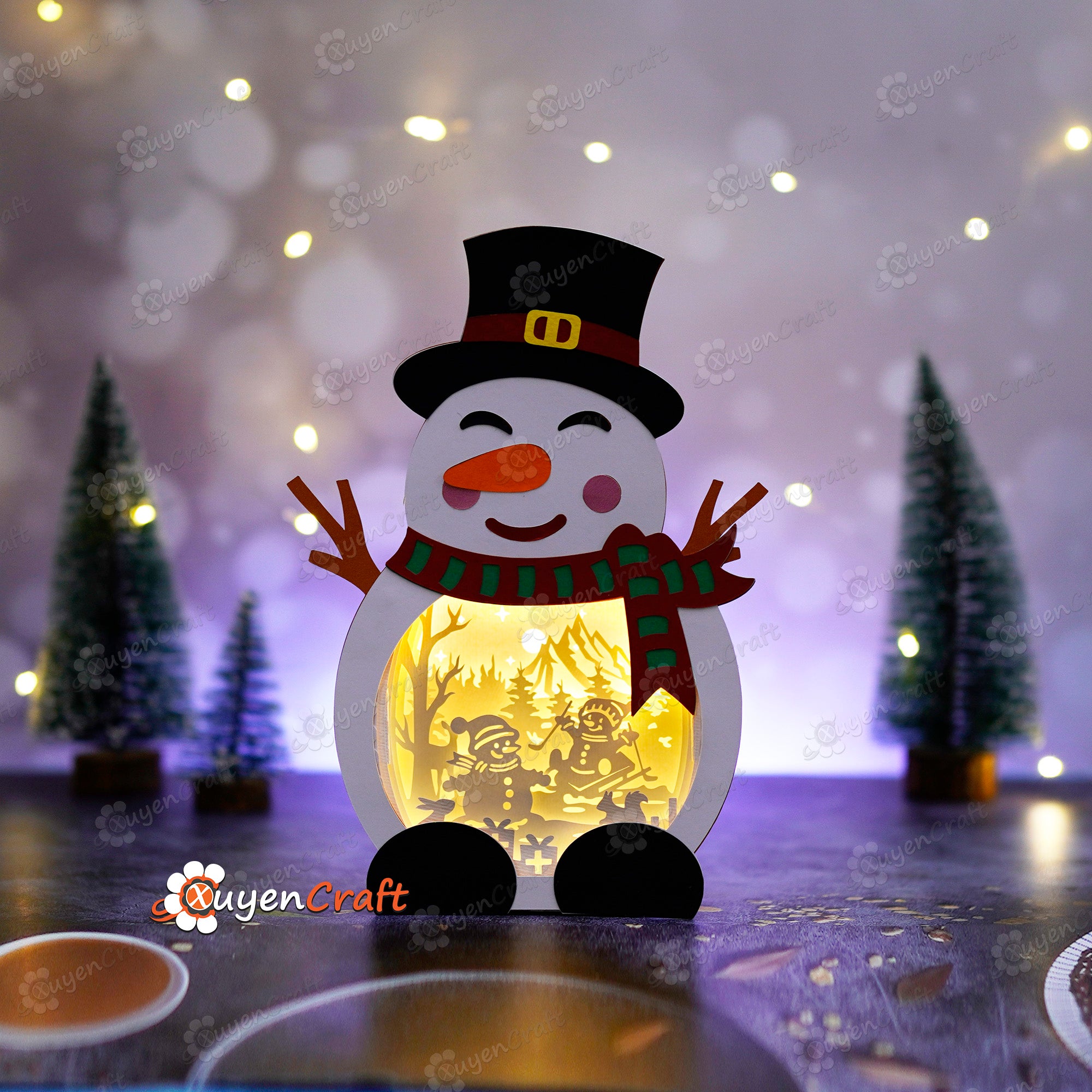 Cute Snowman Shadow Box PDF, SVG Light Box for Cricut Projects, ScanNcut, Cameo 4 - DIY Snowman Lantern Christmas