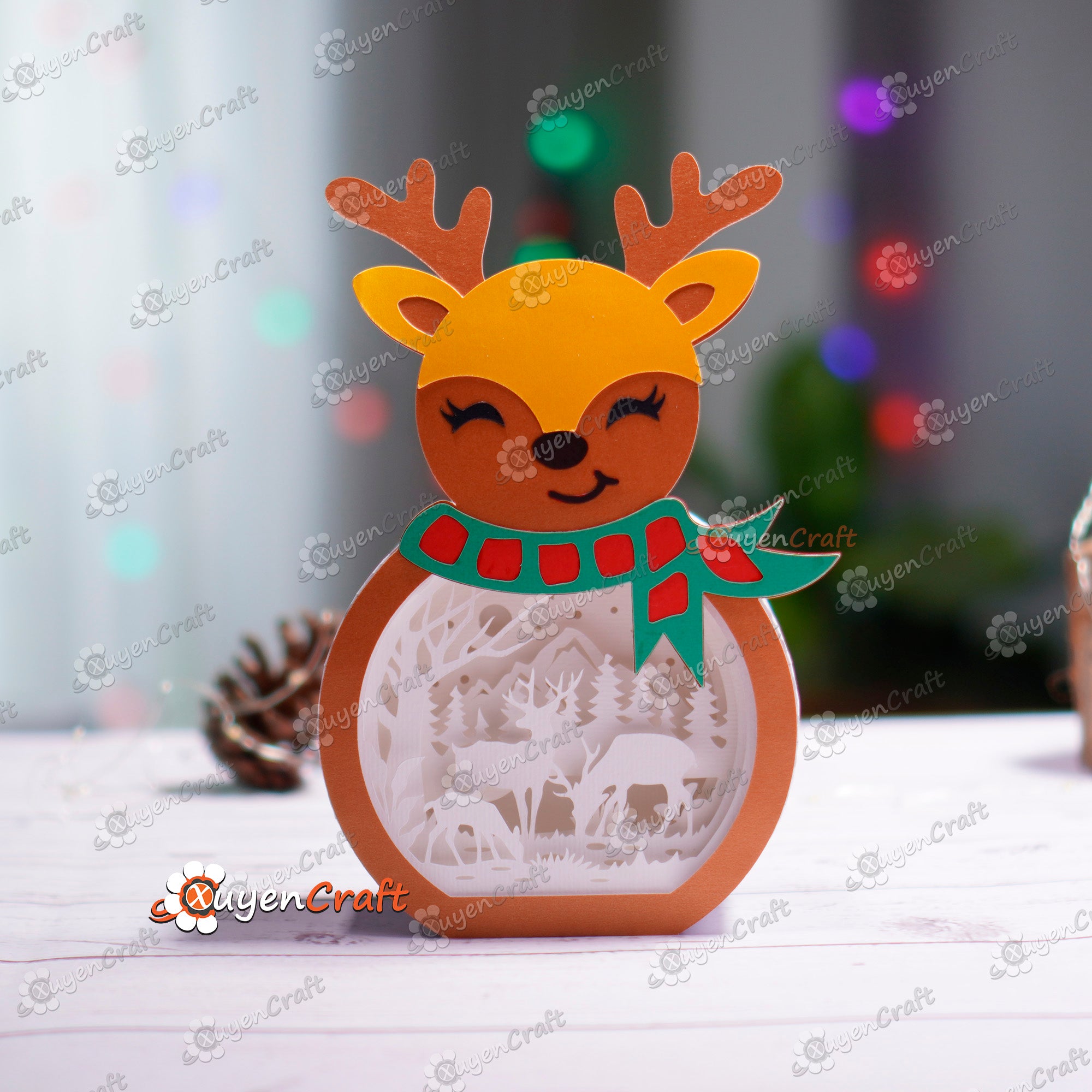 Pack 3 Christmas Shadowbox SVG Template for creating Reindeer, Santa Claus, Snowman Shadow Box