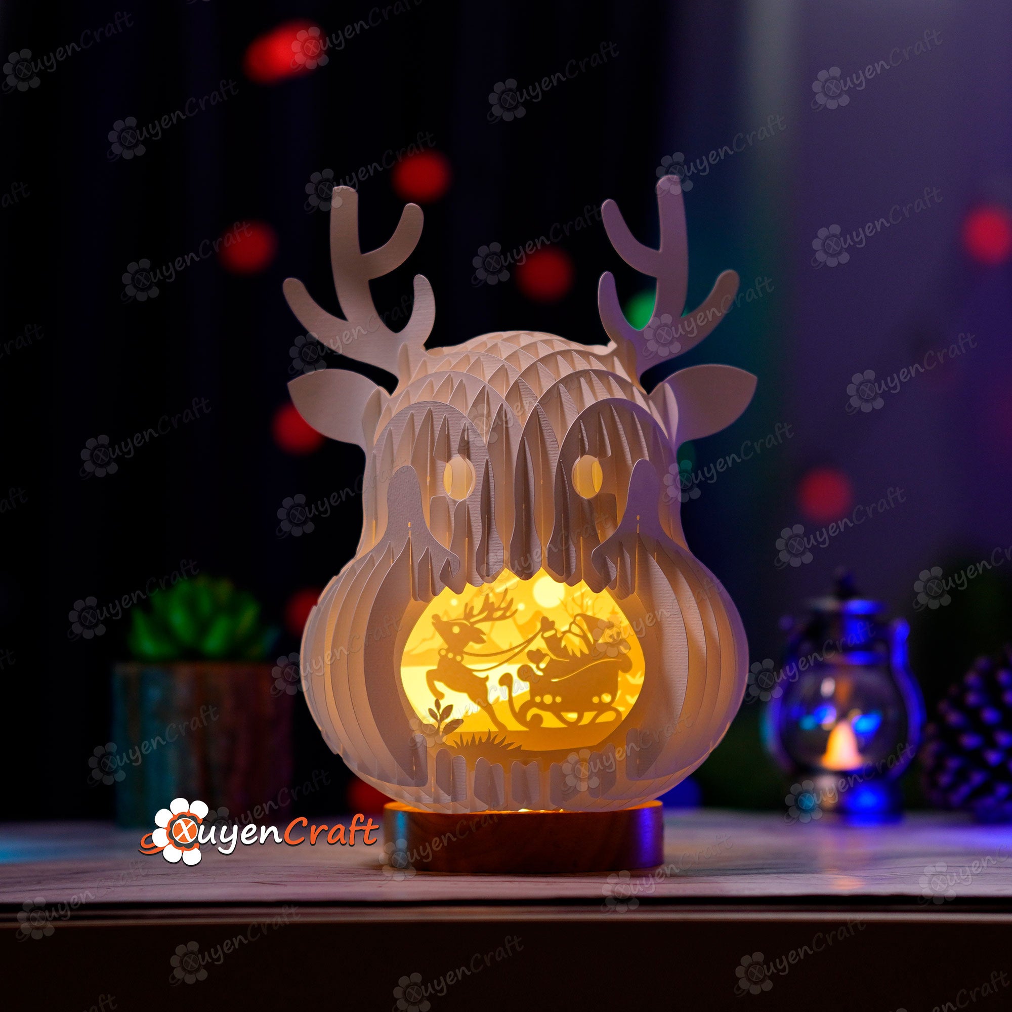 Pack 3 Reindeer Pop Up SVG Template creating Deer, Santa Claus in Reindeer Slice Form Popup for Merry Christmas