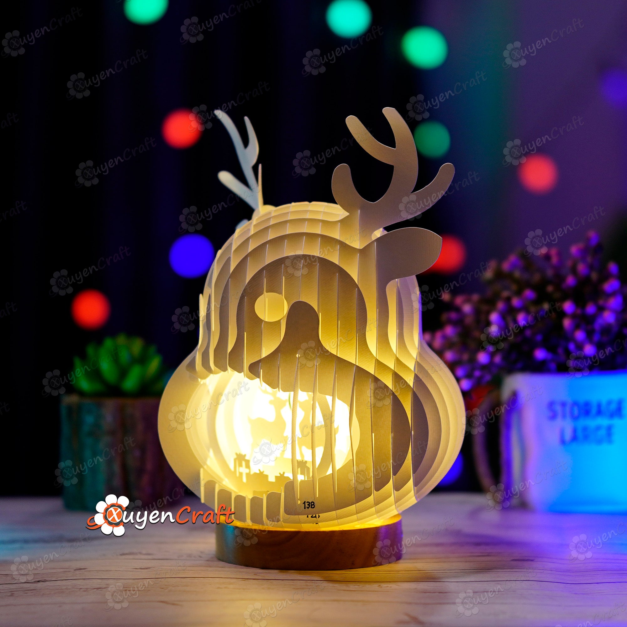 Merry Christmas Reindeer Pop Up SVG Template for Cricut Projects - 3D Reindeer Slice Form Popup for Merry Christmas