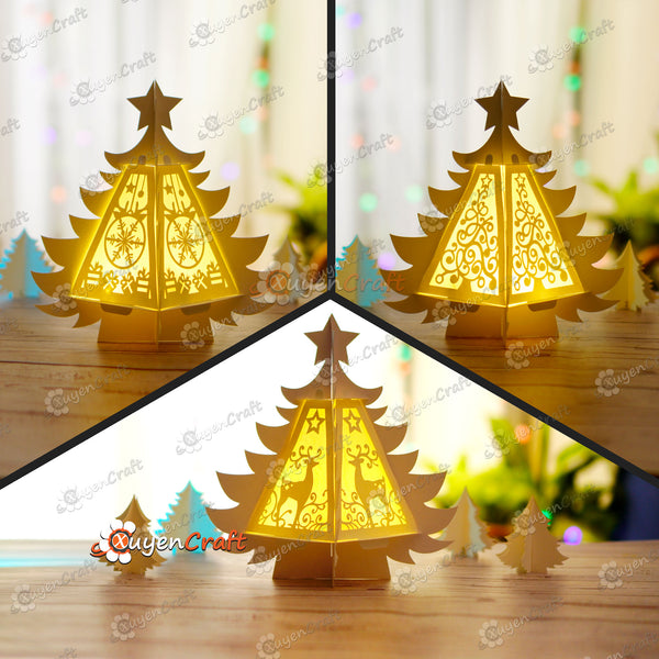 Combo 3 Christmas Tree Lantern SVG for Cricut Projects - Paper Cut Template For Christmas