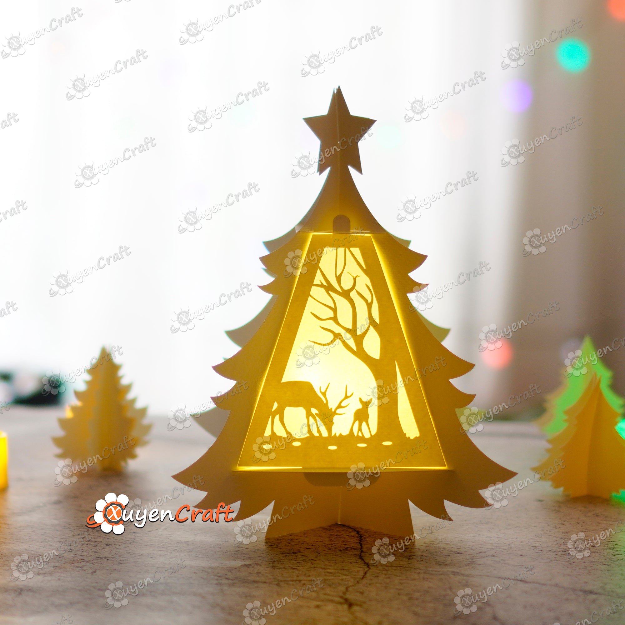 Pack 3 Christmas Tree Lantern SVG for Cricut Projects - Paper Cut Template For Christmas