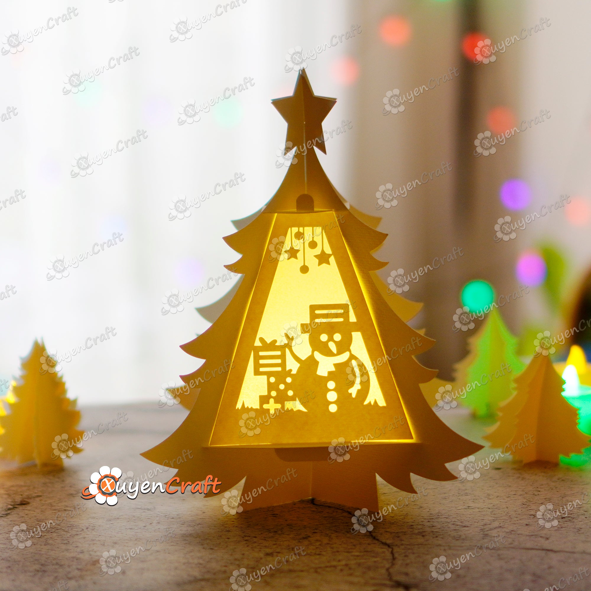 Santa Snowman Christmas Tree Lantern SVG for Cricut Projects, ScanNcut, Cameo4