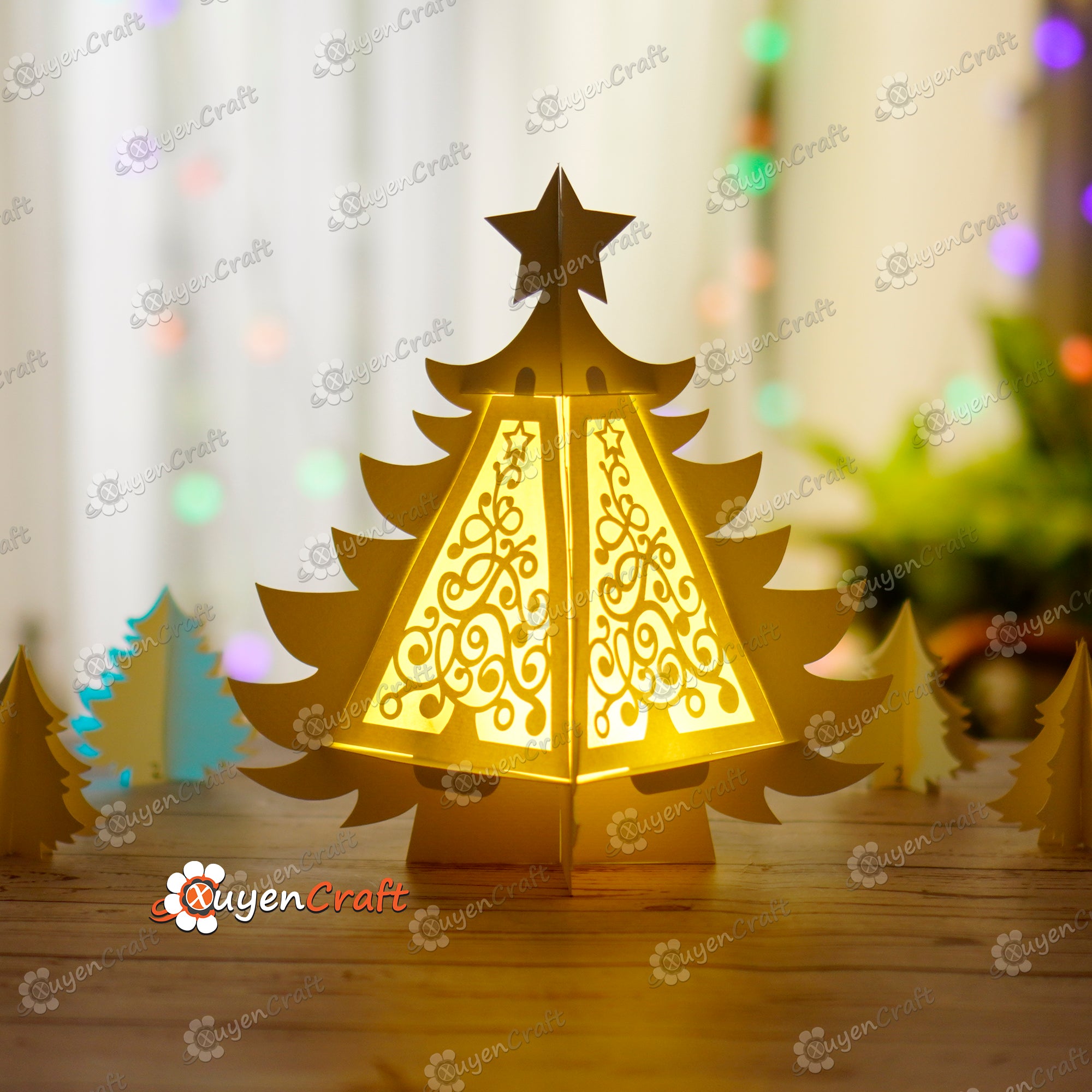 Combo 3 Christmas Tree Lantern SVG for Cricut Projects - Paper Cut Template For Christmas
