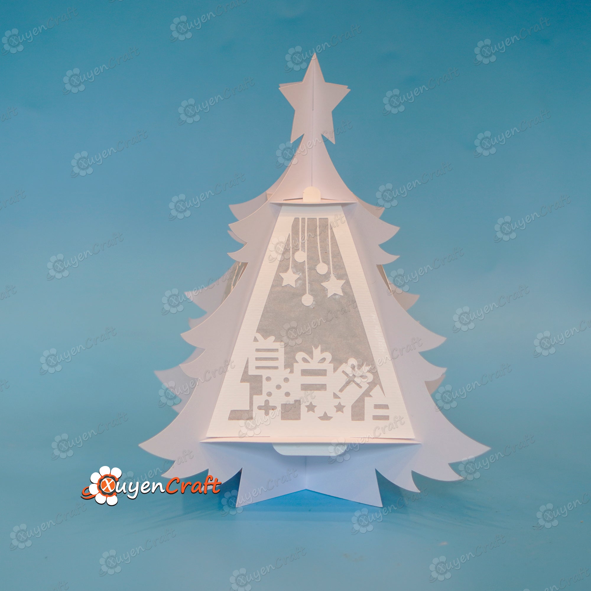 Pack 3 Christmas Tree Lantern SVG for Cricut Projects - Paper Cut Template For Christmas