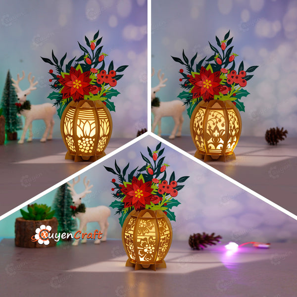 Set 3 Christmas Vase Lantern PDF, SVG, Studio Templates