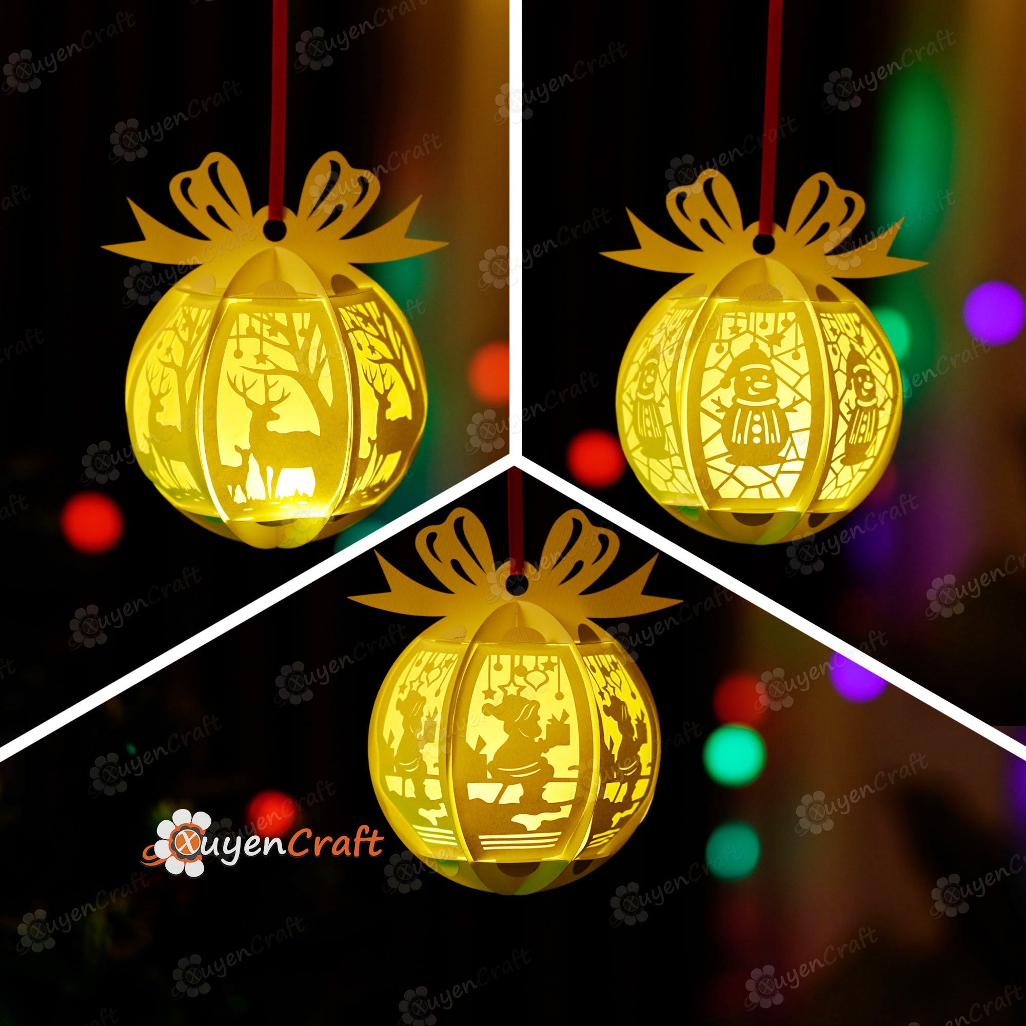 Set 3 Christmas Balls SVG Paper Lantern Hanging For Christmas Tree Decorations - DIY Christmas Ornaments - Christmas Ball Hanging Paper Cut