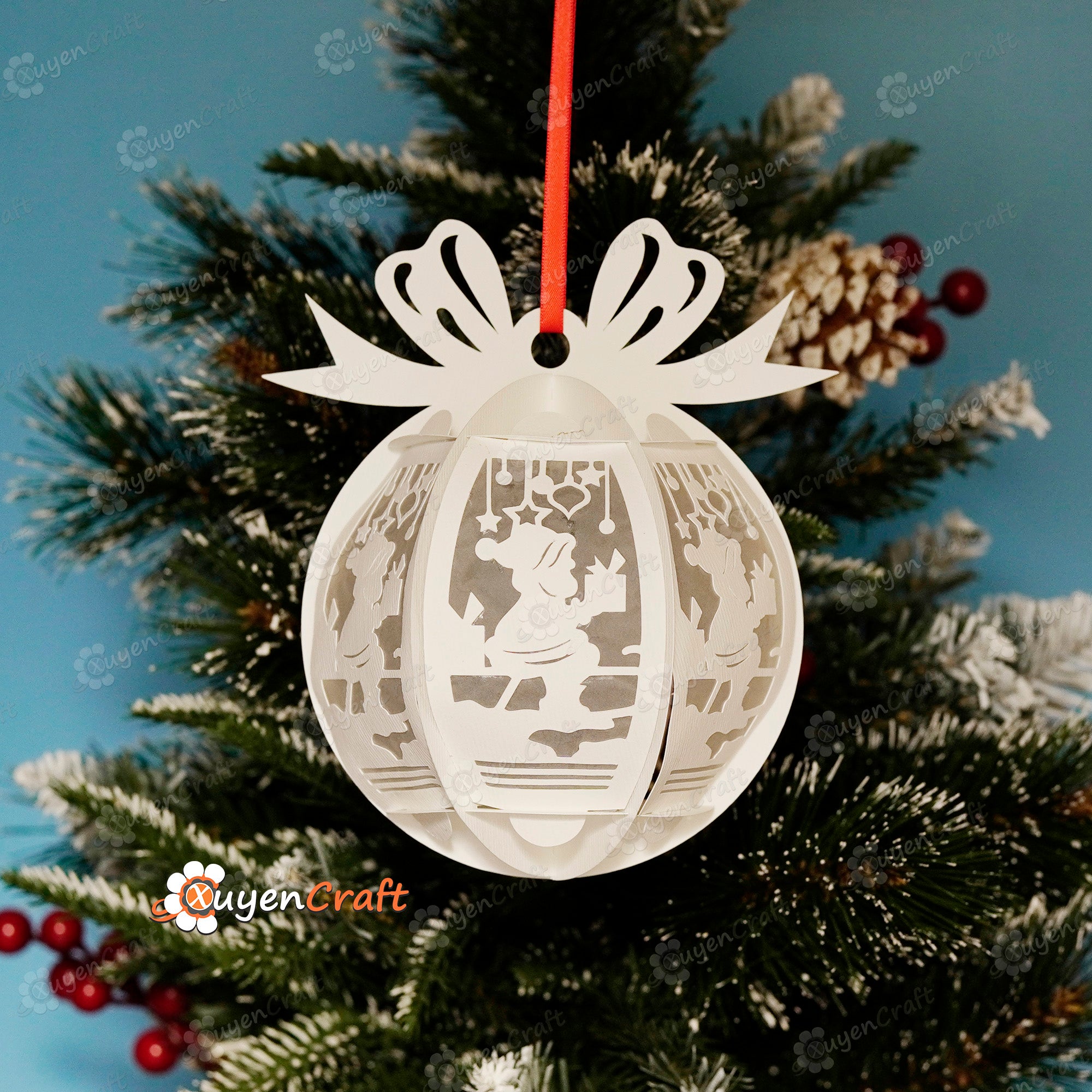 Set 5 Christmas Balls SVG Paper Lantern Hanging For Christmas Tree Decorations - DIY Christmas Ornaments - Christmas Ball Hanging Paper Cut