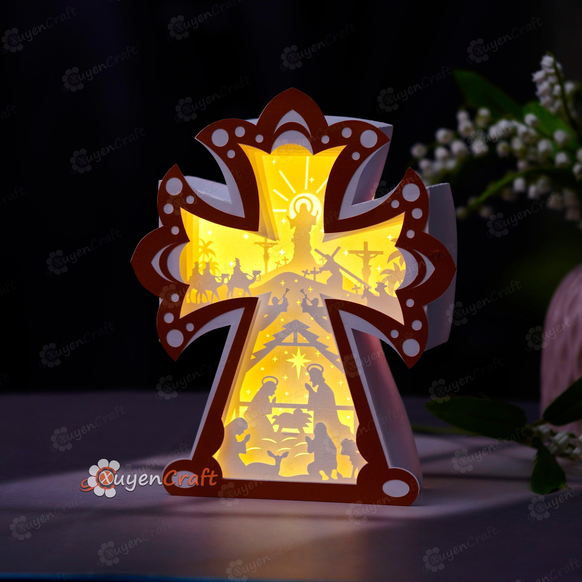 Pack 3 Cross Lantern Shadow Box PDF, SVG for Creates Nativity Scene, C ...