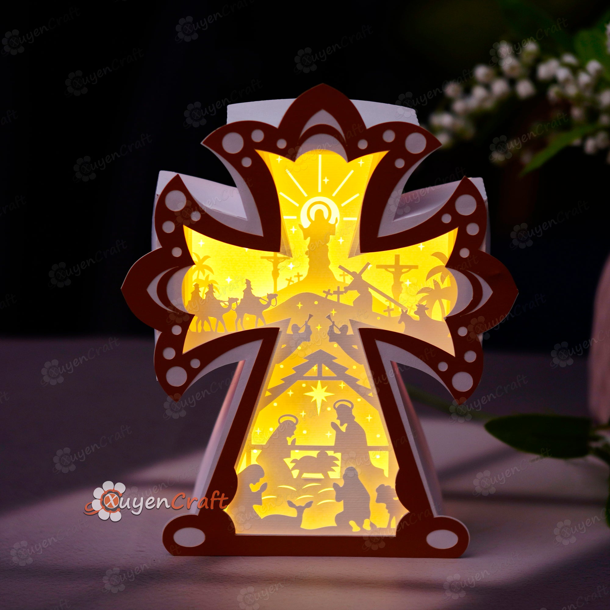 Pack 3 Cross Lantern Shadow Box PDF, SVG for Creates Nativity Scene, C ...