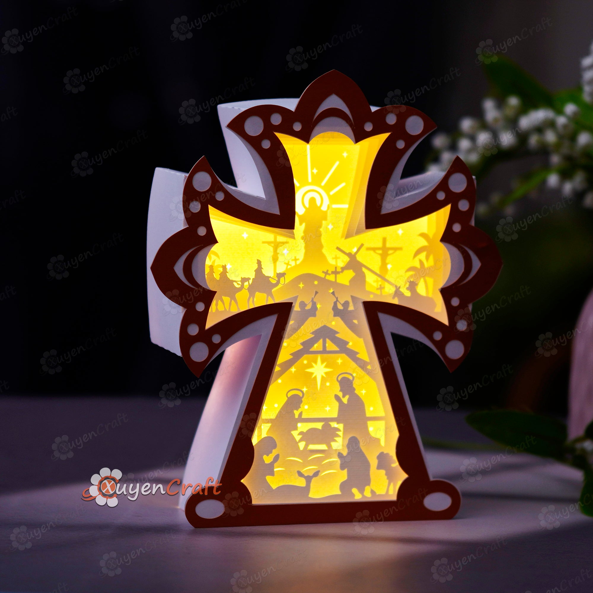 Pack 3 Cross Lantern Shadow Box PDF, SVG for Creates Nativity Scene, C ...