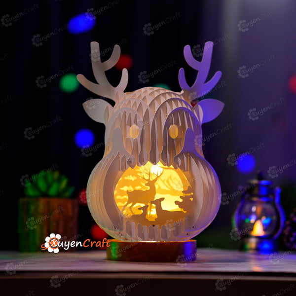 Deer Scene Reindeer Pop Up SVG Template for Cricut Projects - 3D Reindeer Slice Form Popup for Merry Christmas