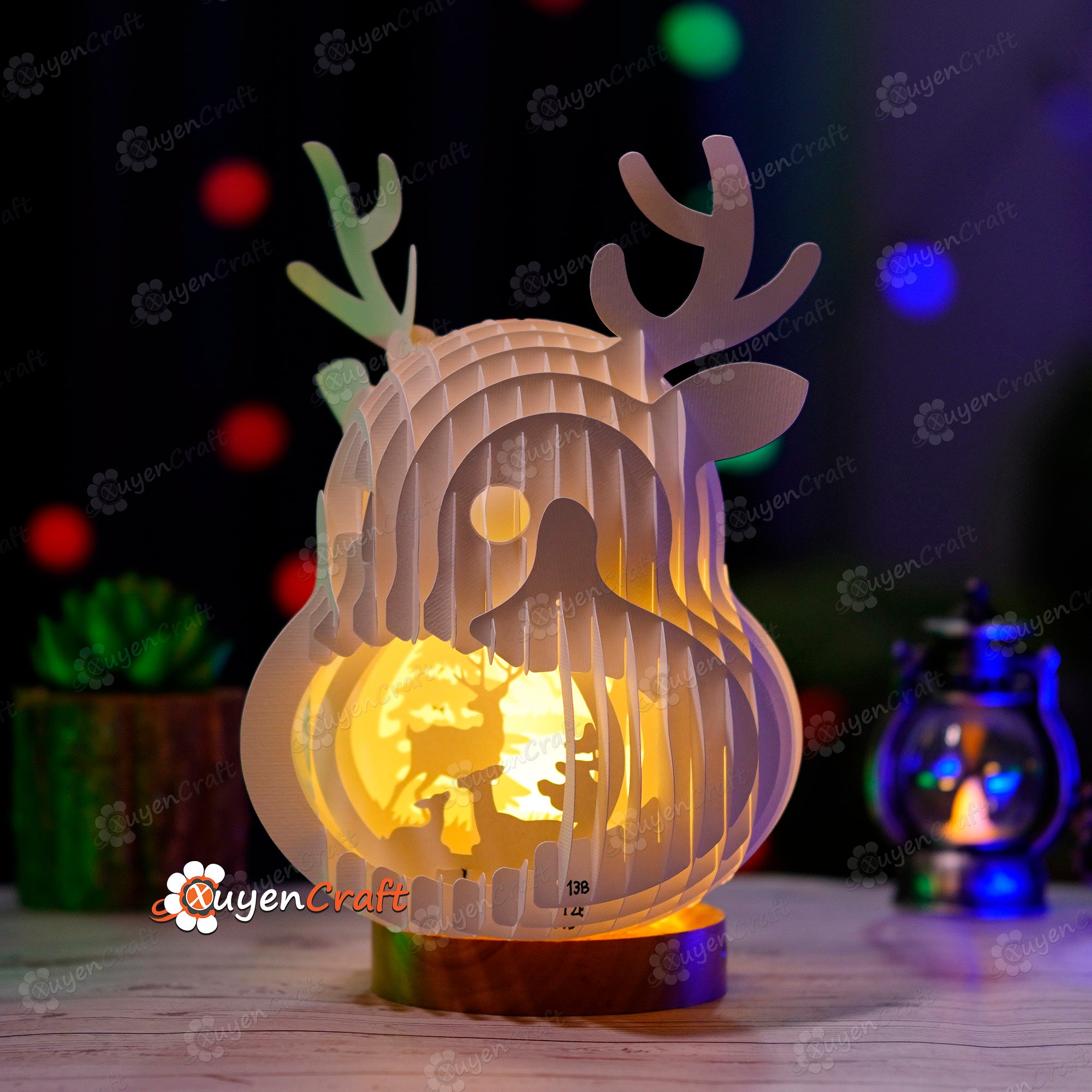 Deer Scene Reindeer Pop Up SVG Template for Cricut Projects - 3D Reindeer Slice Form Popup for Merry Christmas