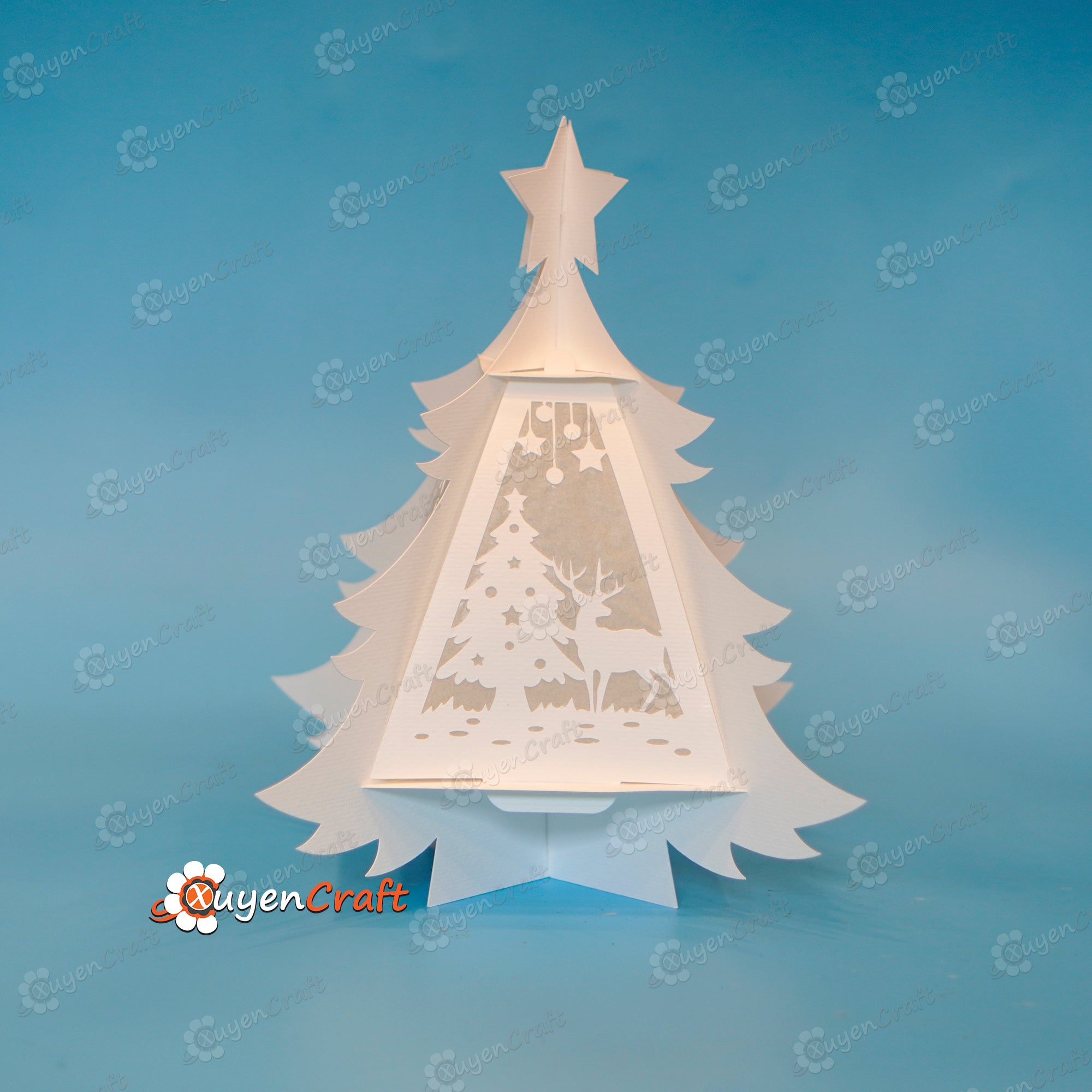 Deer Family Christmas Tree Lantern SVG for Cricut Projects - Paper Cut Template For Christmas