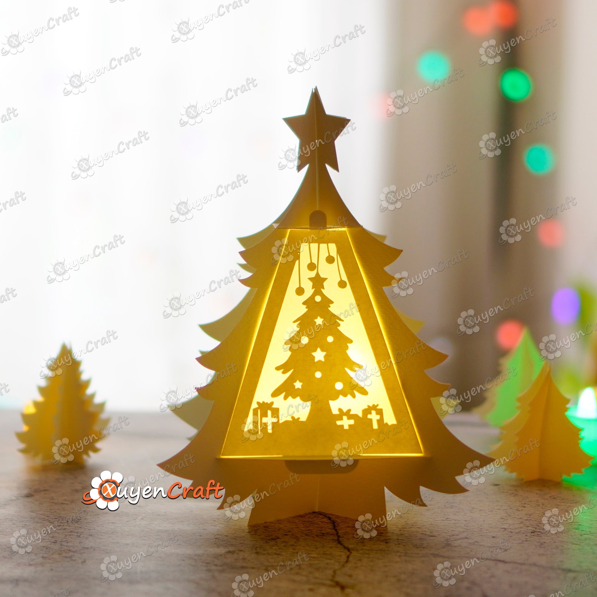 Deer Family Christmas Tree Lantern SVG for Cricut Projects - Paper Cut Template For Christmas