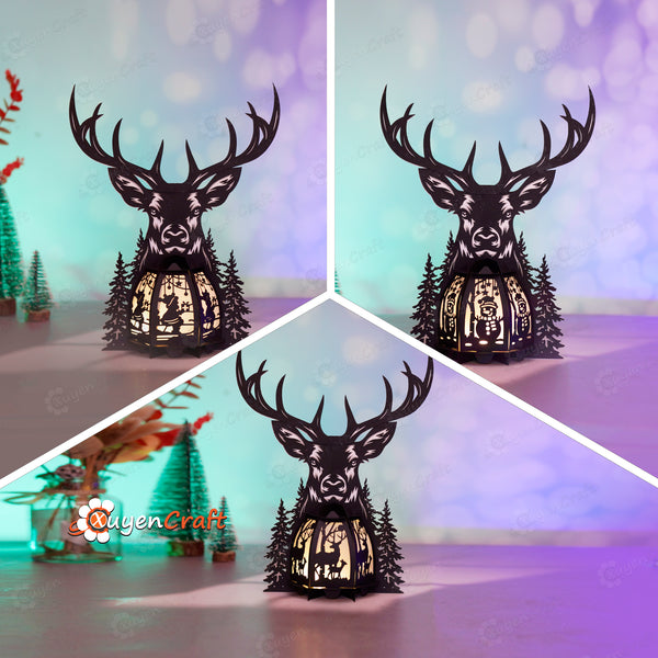 Set 3 Deer Head Lantern SVG, Studio, PDF Templates