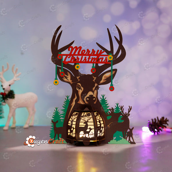 Merry Christmas Deer Head Lantern SVG, Studio, PDF Templates