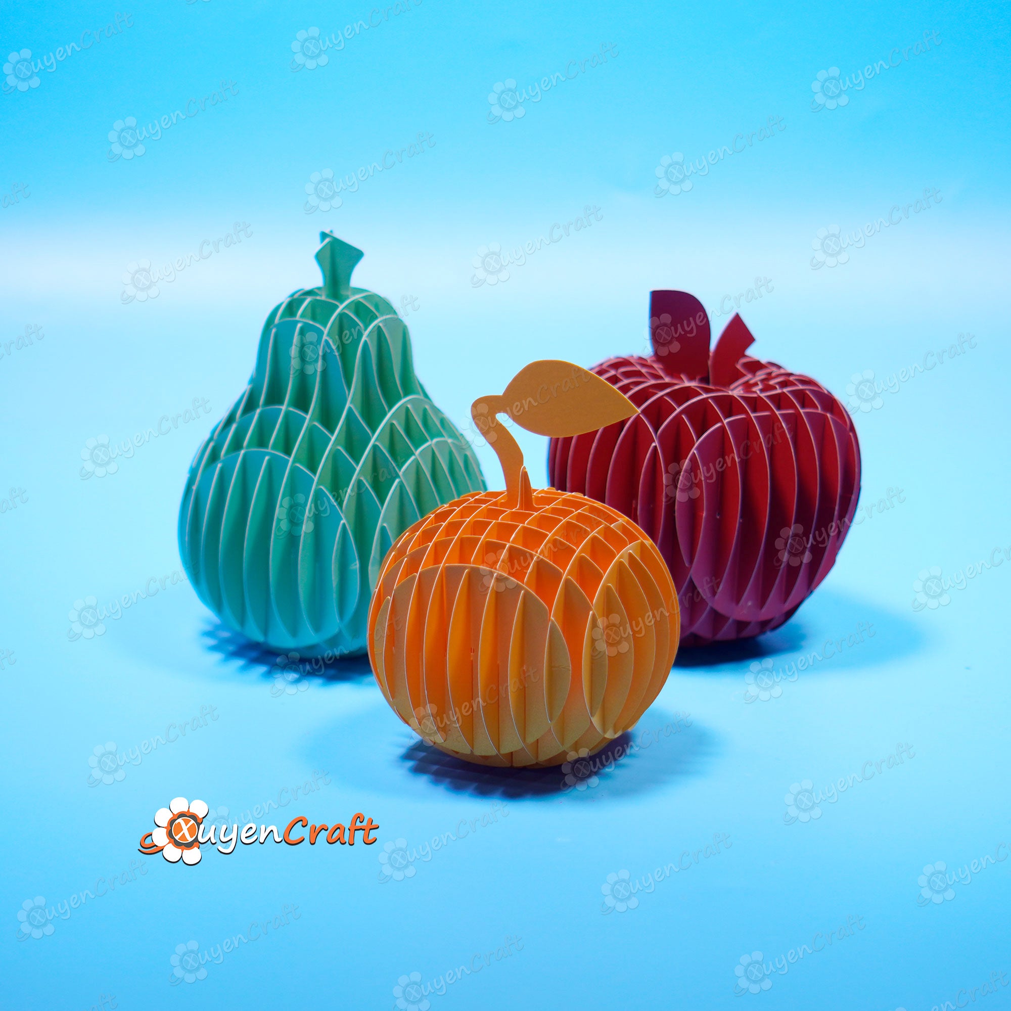 PDF, SVG, Studio Template Fruit Pop up, 3D Papercut Sliceform Popup, SVG for cricut projects for Diy Orange, Pear, Apple Sliceform