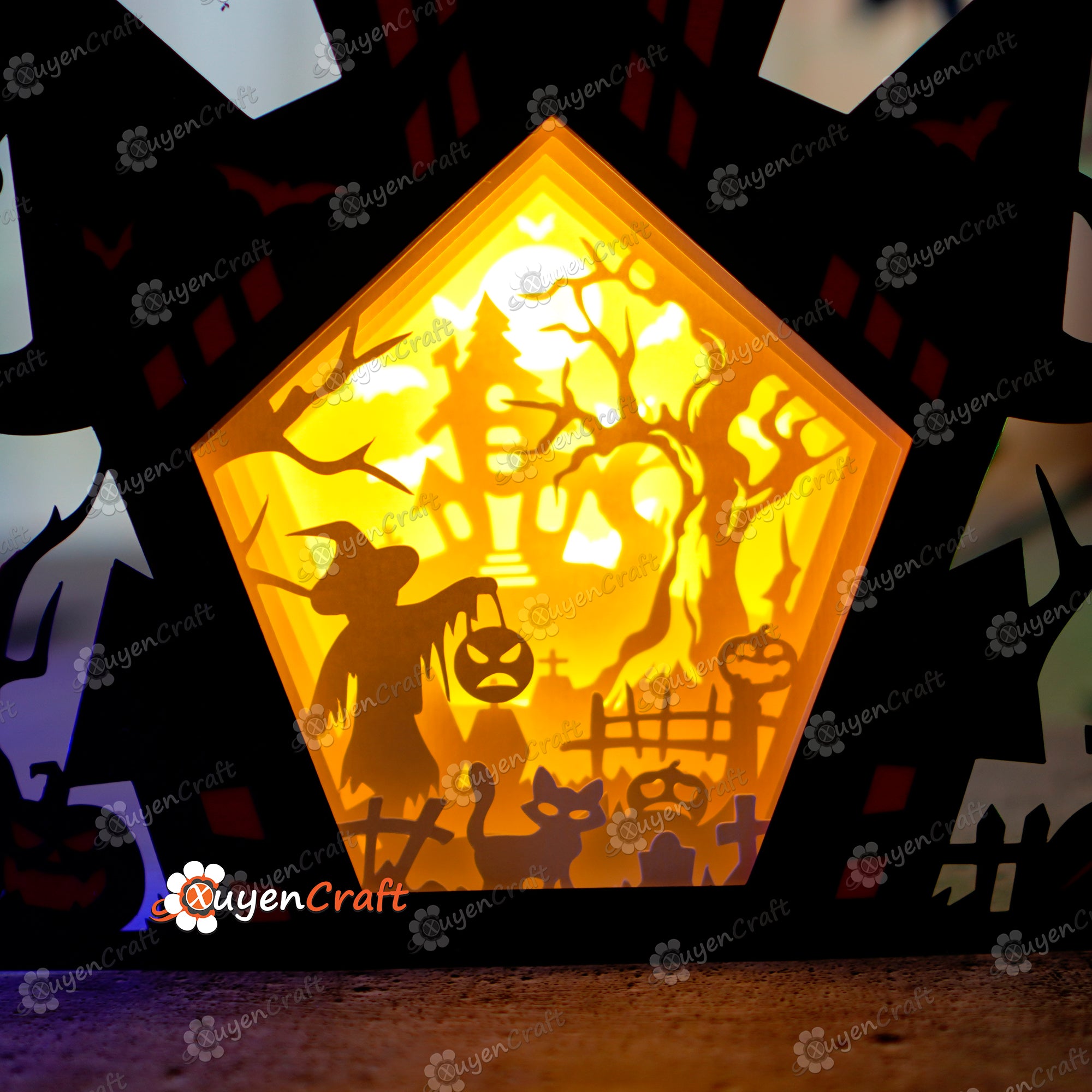 Haunted House Shadow Box Halloween PDF, SVG Light Box for Cricut Projects, Sillhouette 4, ScanNcut