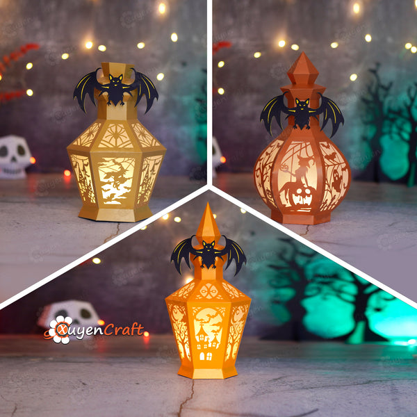 Pack 3 Halloween Poison Bottle Lantern Templates – Round, Gothic & Simple | DIY 3D Papercraft | PDF SVG Studio Files