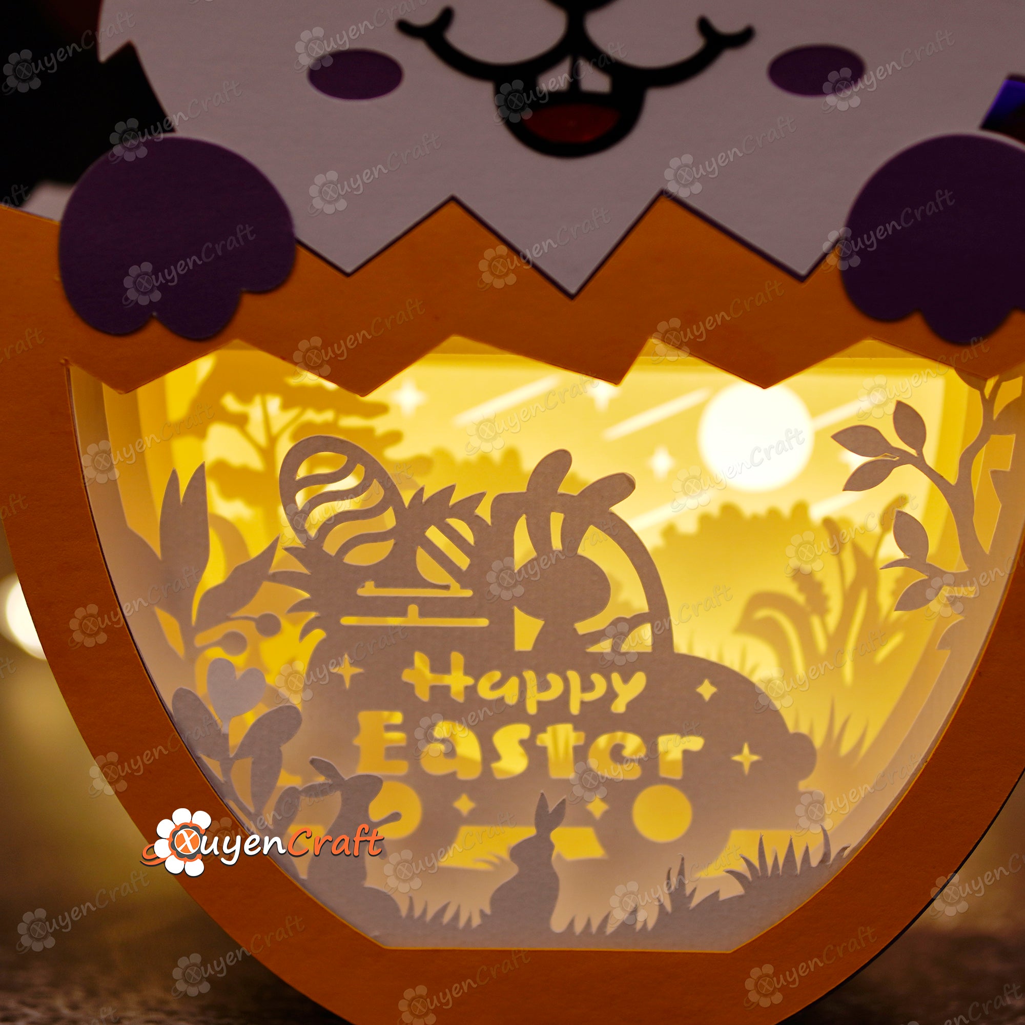 Happy Easter Cute Bunny Eggs Shadow Box SVG for Cricut Projects, SCanNcut, Cameo4...