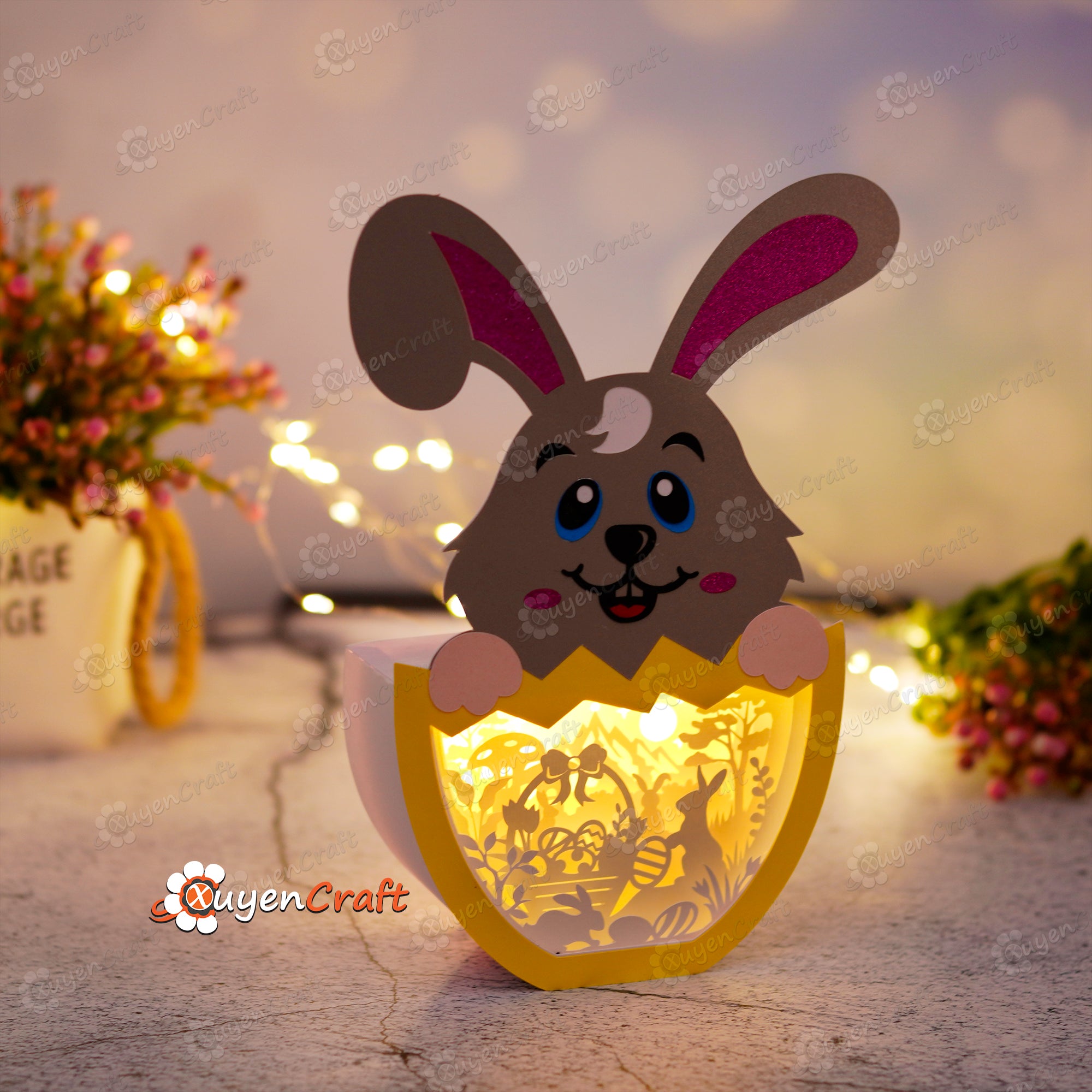 Rabbit Egg Basket in Cute Bunny Eggs Shadow Box SVG for Cricut Projects,ScanCut, Cameo4...